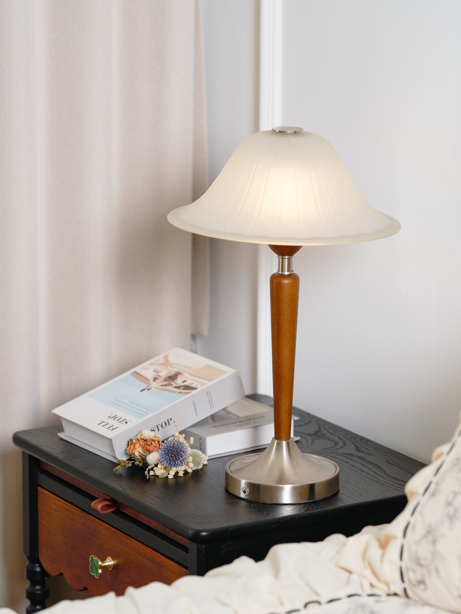 Natalie Vintage Wood Table Lamp-Neutral Decor