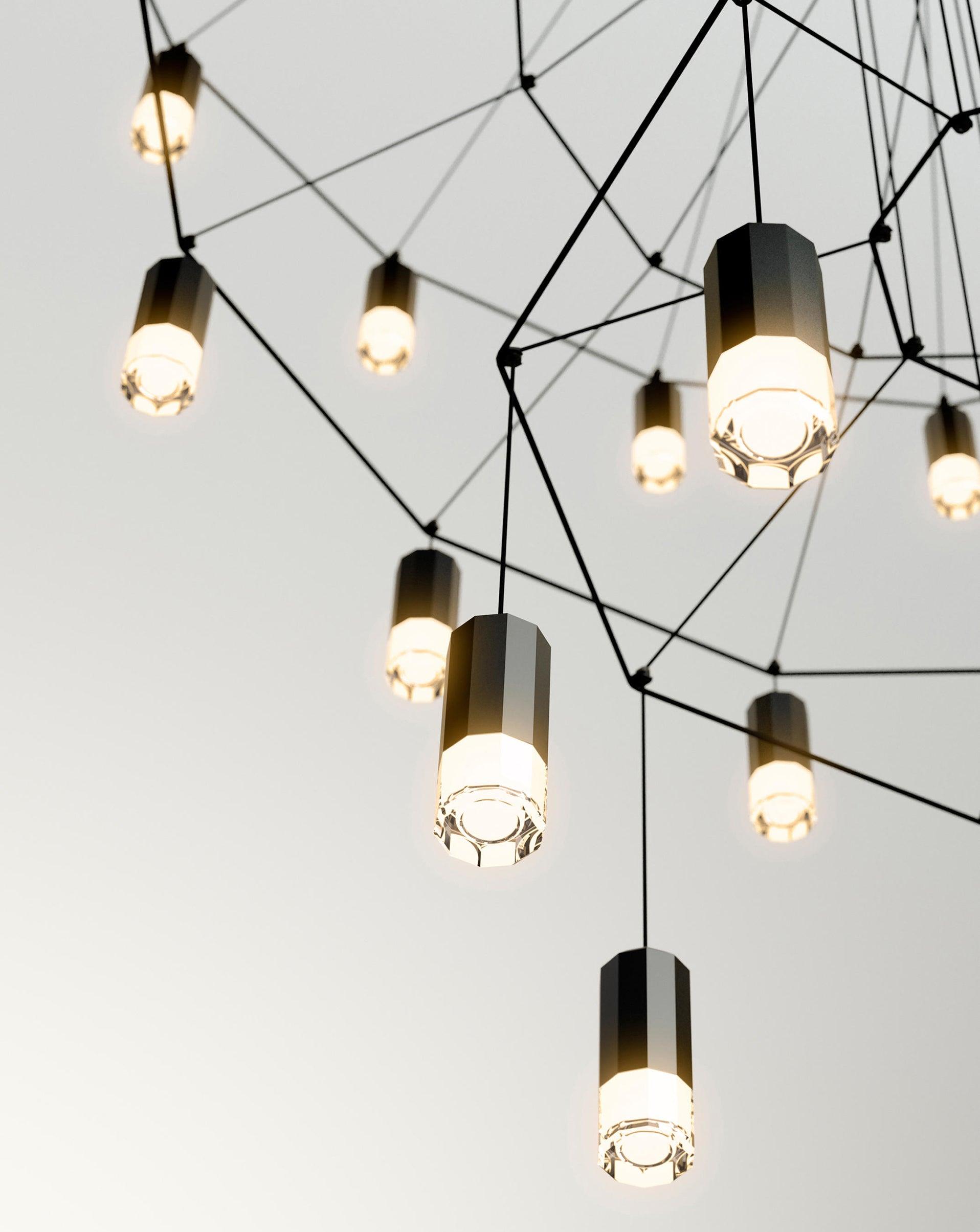Tevenq Chandelier Lines Black Wireframe LED-Neutral Decor