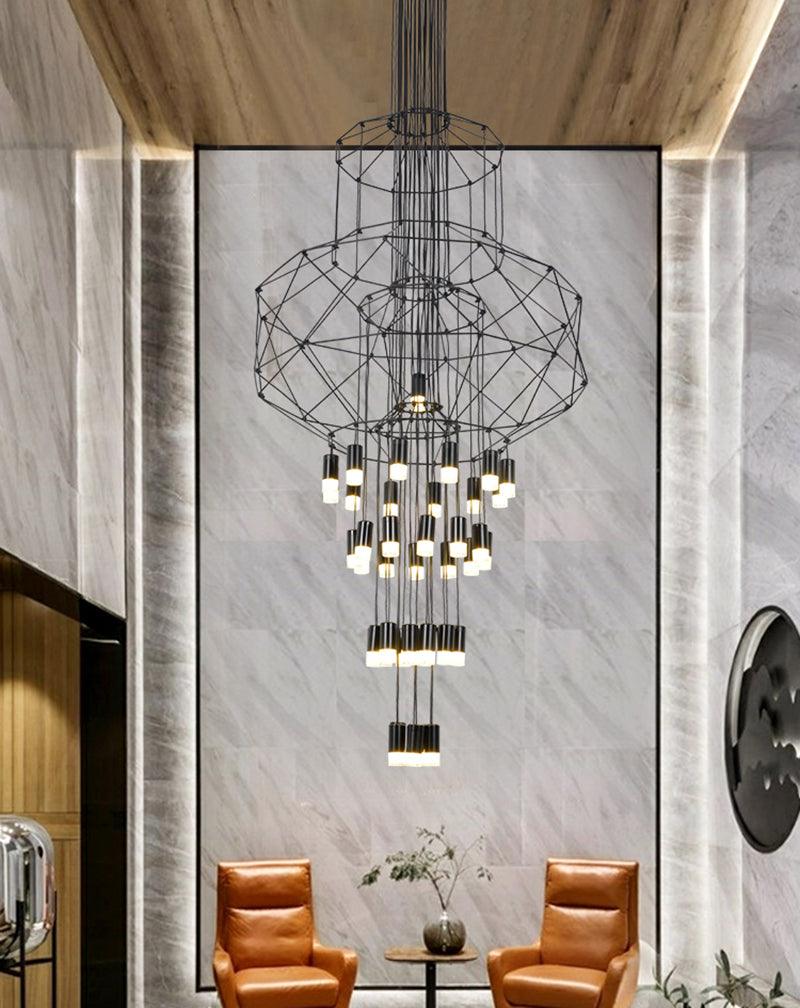 Tevenq Chandelier Lines Black Wireframe LED-Neutral Decor