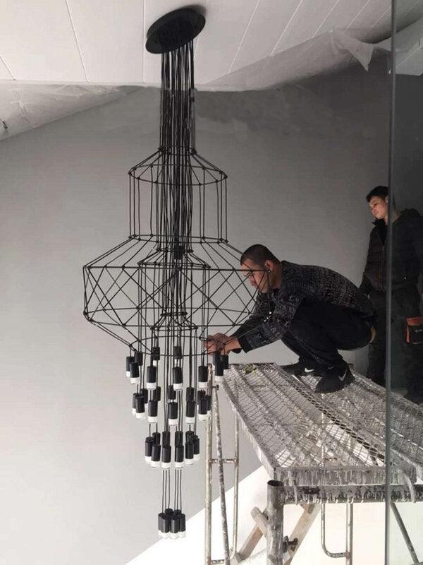 Tevenq Chandelier Lines Black Wireframe LED-Neutral Decor