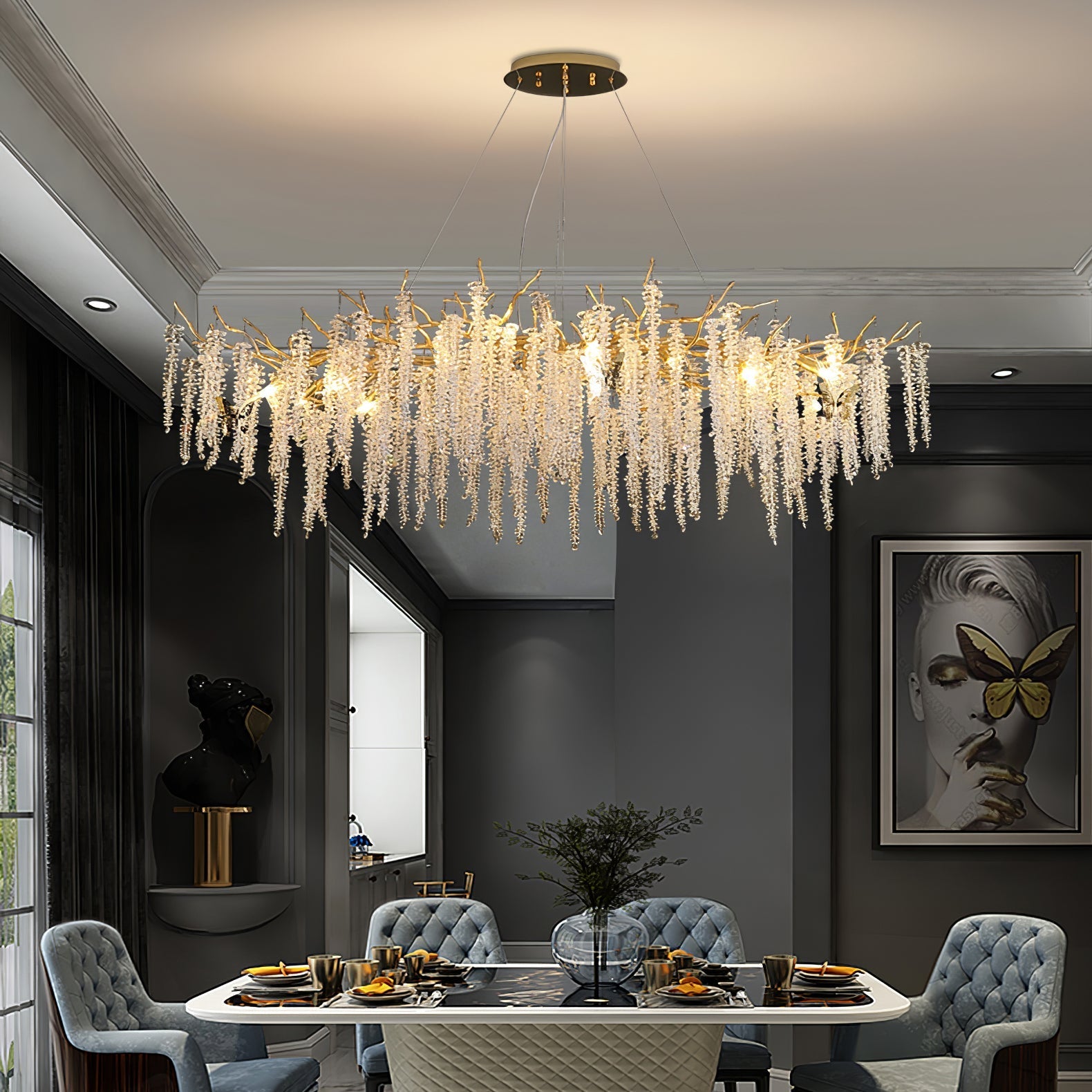 Noriel Chandelier Wisteria Flower Crystal-Neutral Decor
