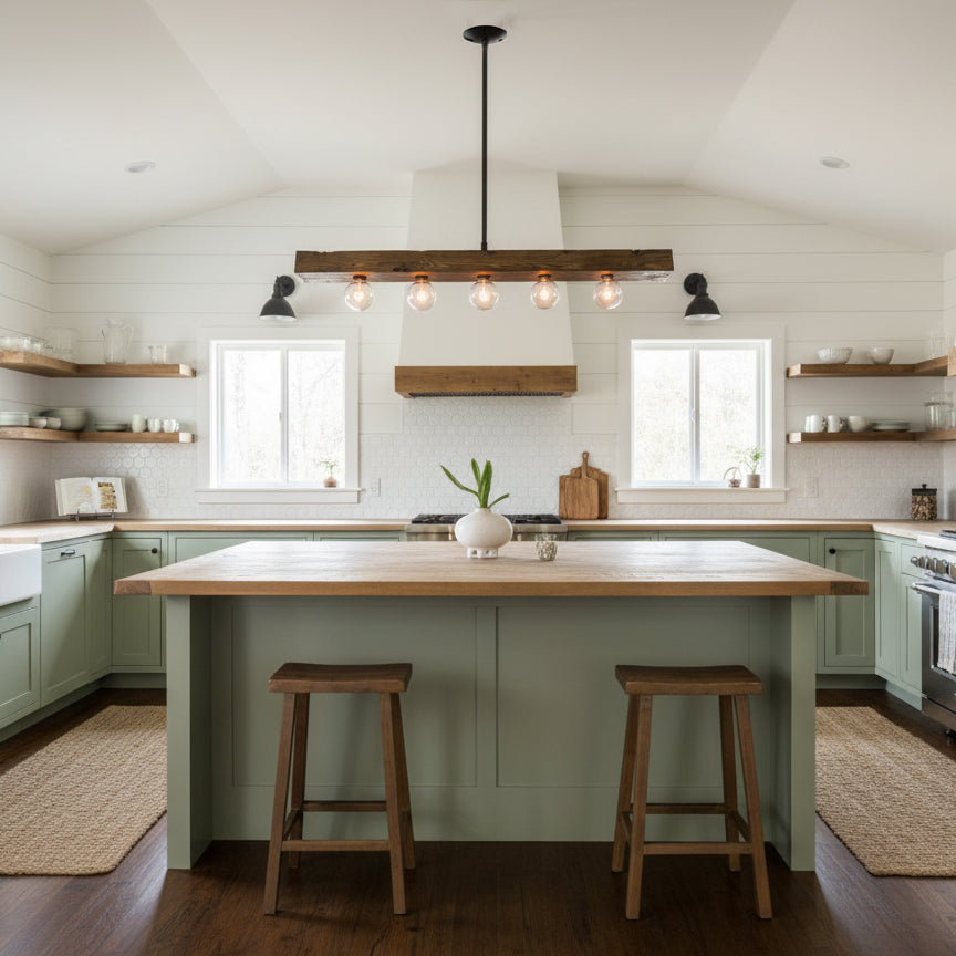 The 5-head version of the wood beam chandelier.