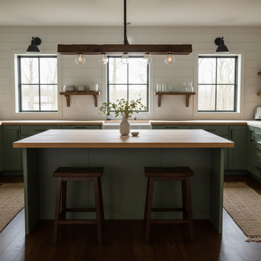 The 4-head version of the wood beam chandelier.
