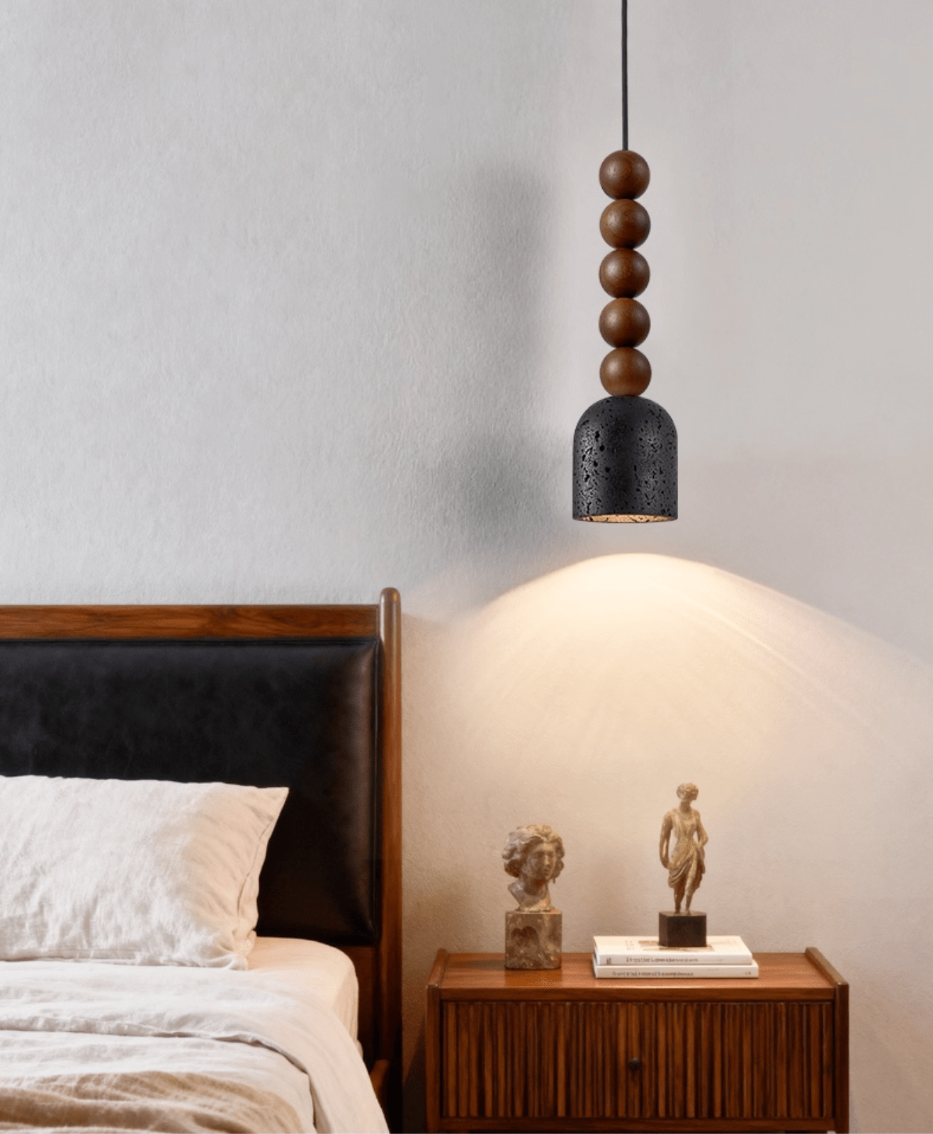 Wood Bead Travertine Pendant Light-Neutral Decor