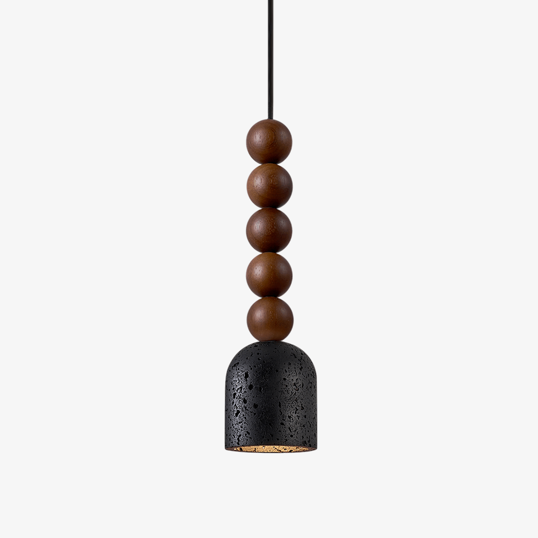 Wood Bead Travertine Pendant Light-Neutral Decor