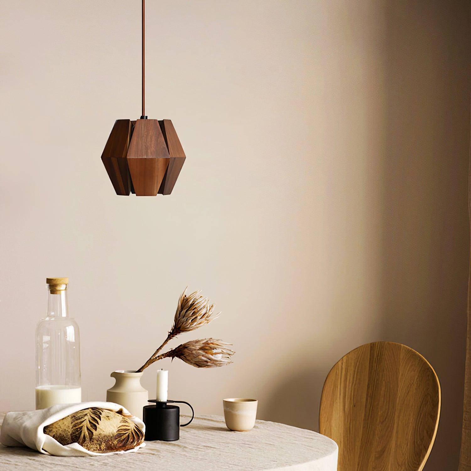 Miro Pendant Lamp Geometric Wood Shade Warm Glow Nordic Minimalist Accent-Neutral Decor