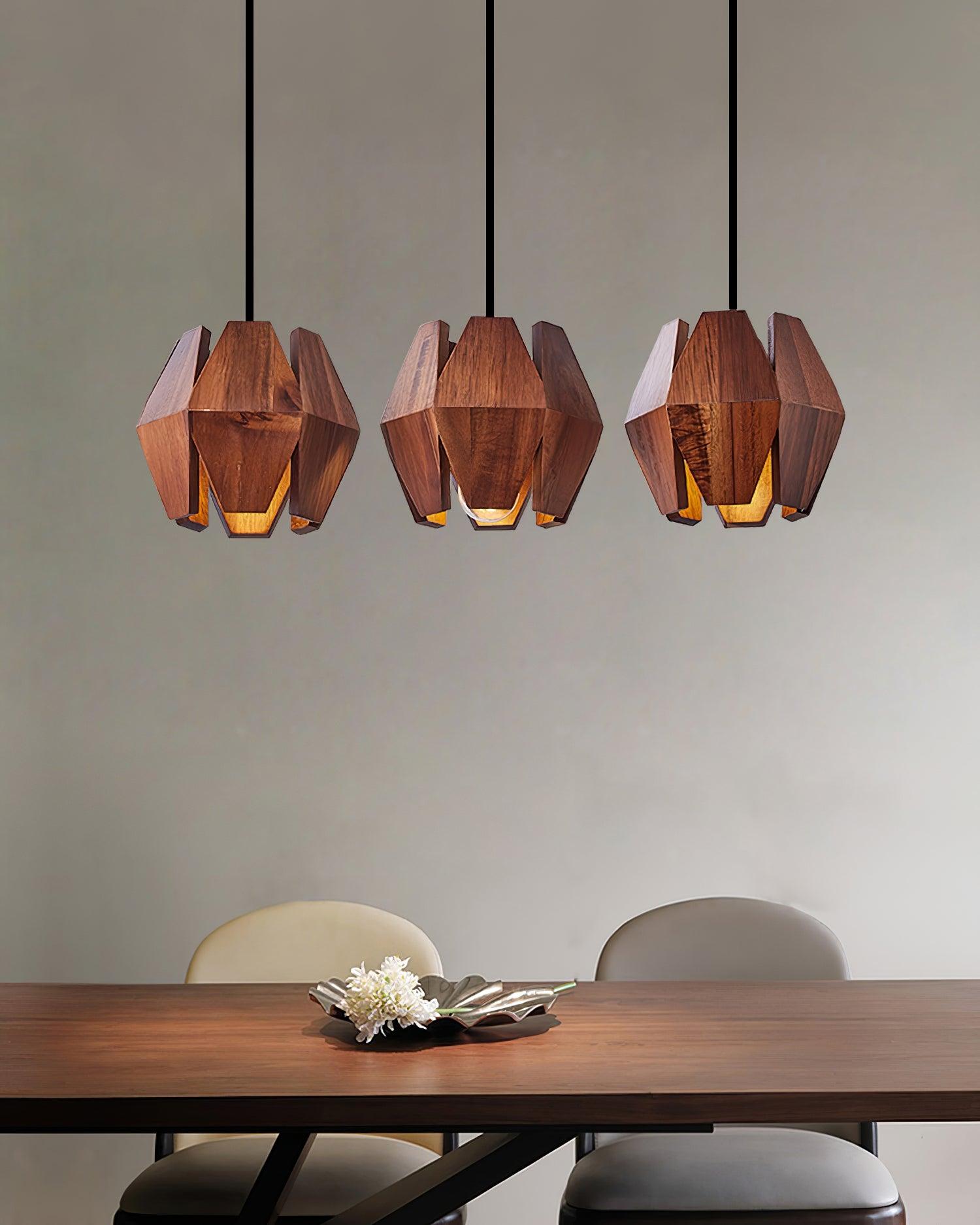 Miro Pendant Lamp Geometric Wood Shade Warm Glow Nordic Minimalist Accent-Neutral Decor