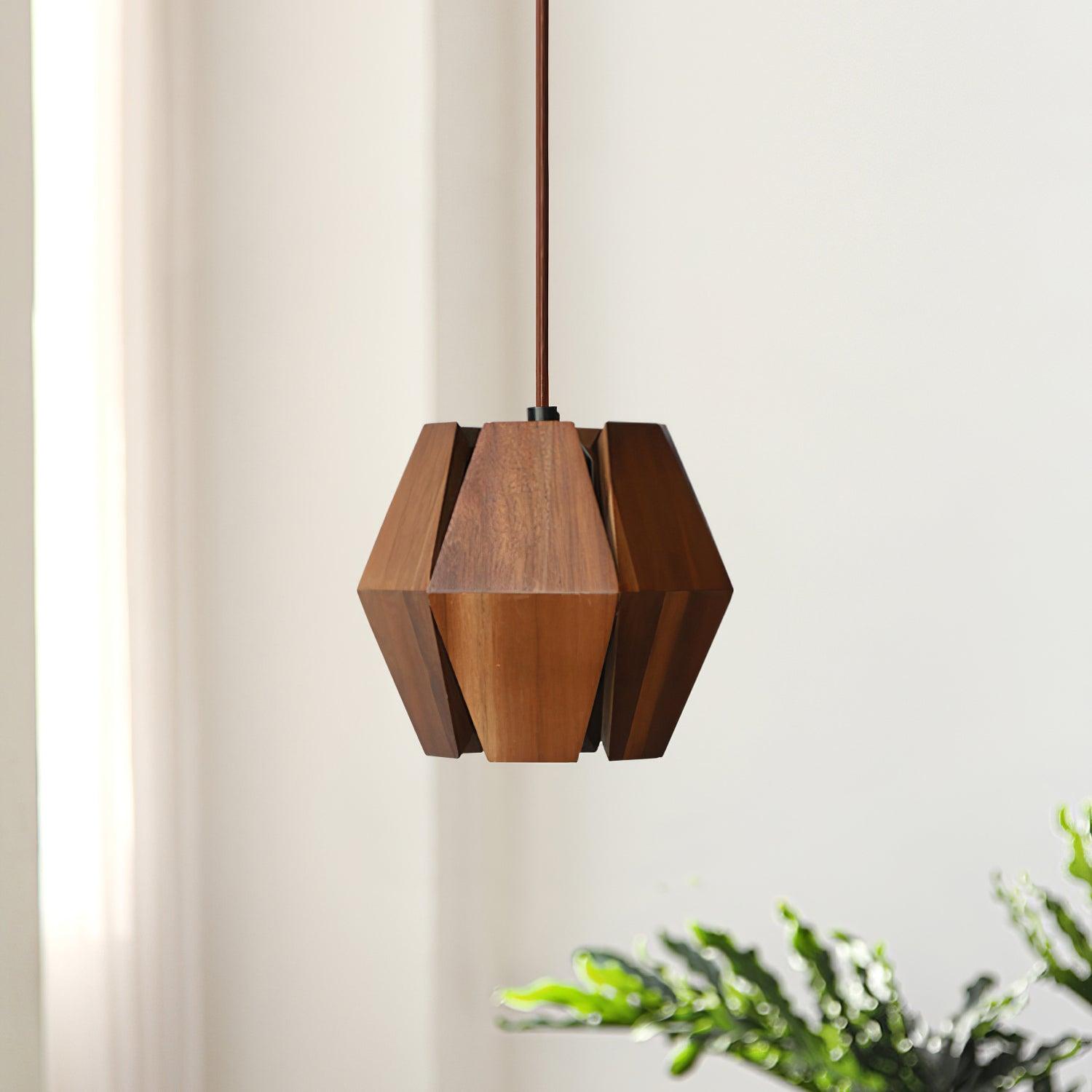Miro Pendant Lamp Geometric Wood Shade Warm Glow Nordic Minimalist Accent-Neutral Decor
