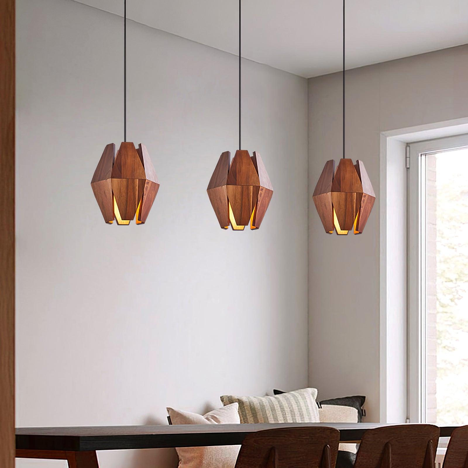 Miro Pendant Lamp Geometric Wood Shade Warm Glow Nordic Minimalist Accent-Neutral Decor