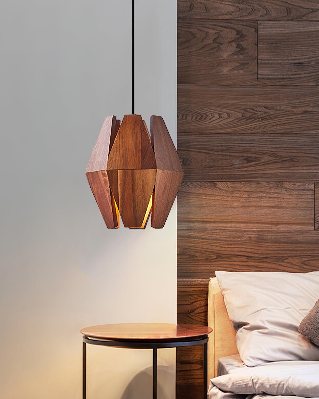 Miro Pendant Lamp Geometric Wood Shade Warm Glow Nordic Minimalist Accent-Neutral Decor