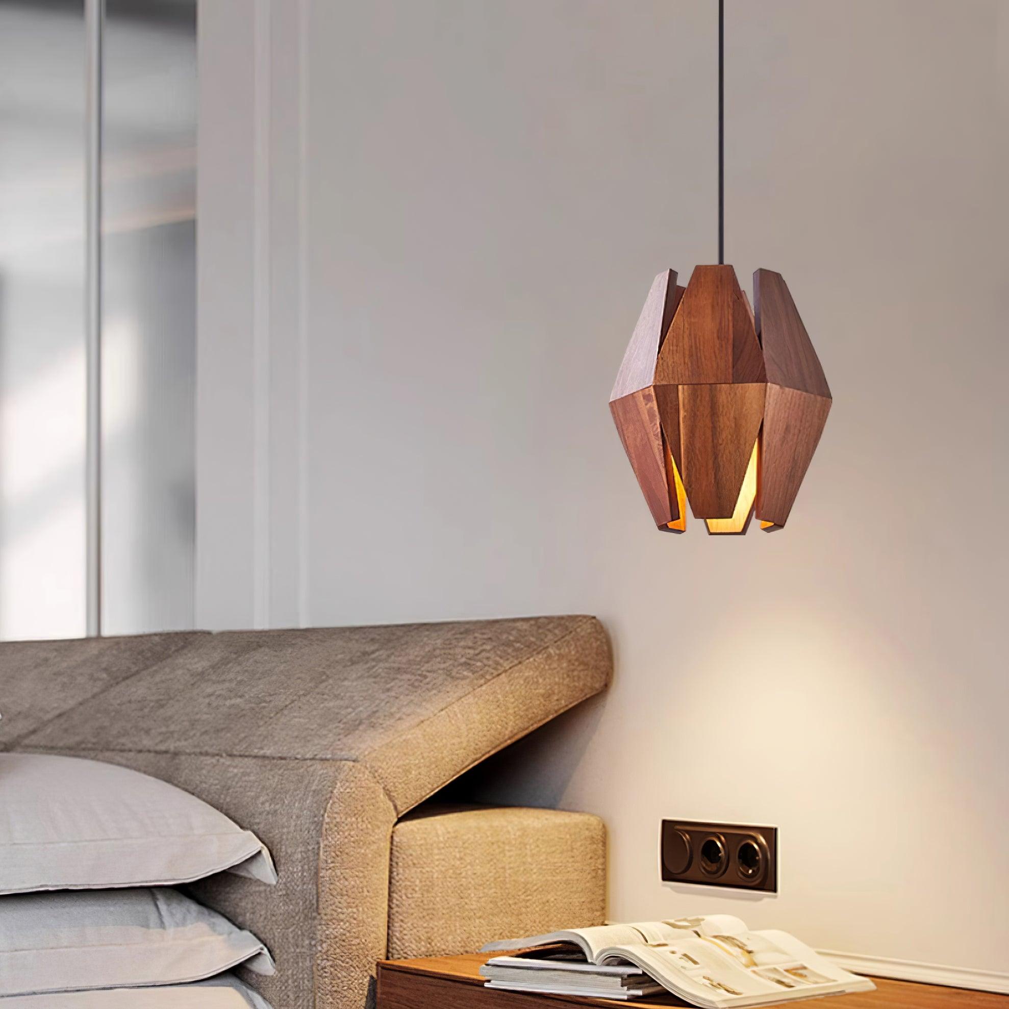 Miro Pendant Lamp Geometric Wood Shade Warm Glow Nordic Minimalist Accent-Neutral Decor