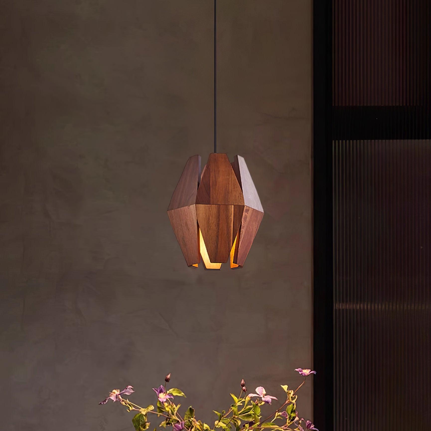 Miro Pendant Lamp Geometric Wood Shade Warm Glow Nordic Minimalist Accent-Neutral Decor