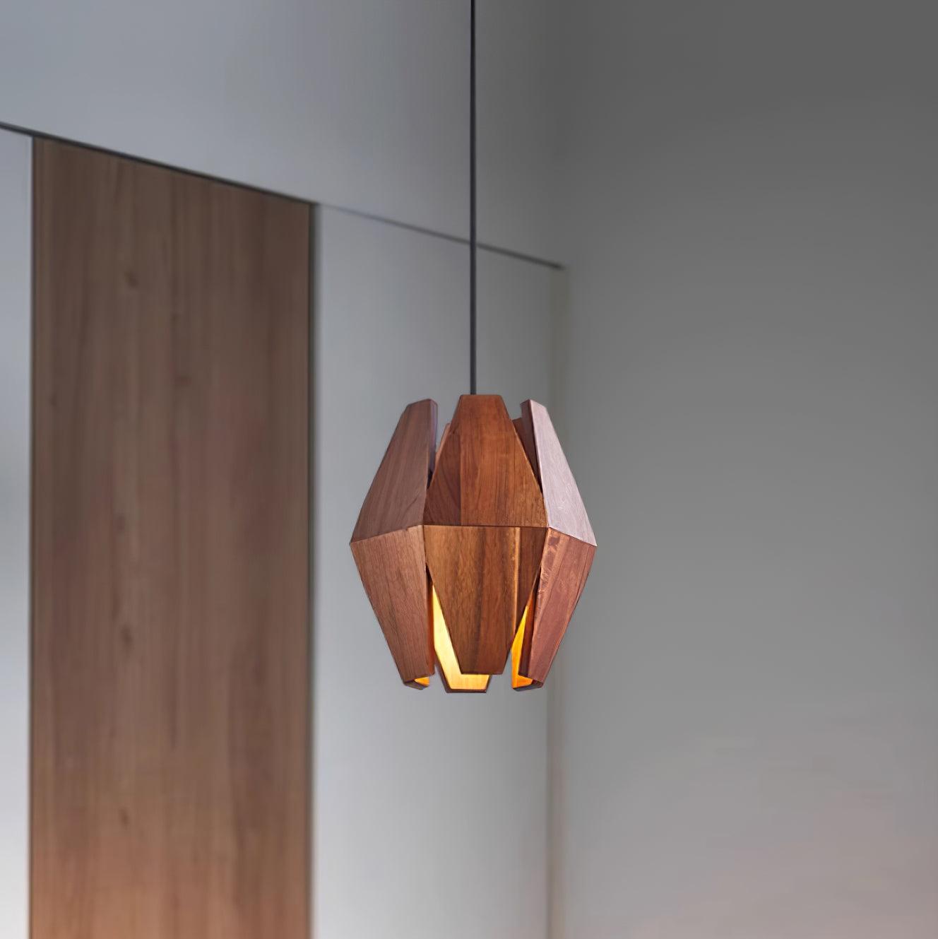 Miro Pendant Lamp Geometric Wood Shade Warm Glow Nordic Minimalist Accent-Neutral Decor