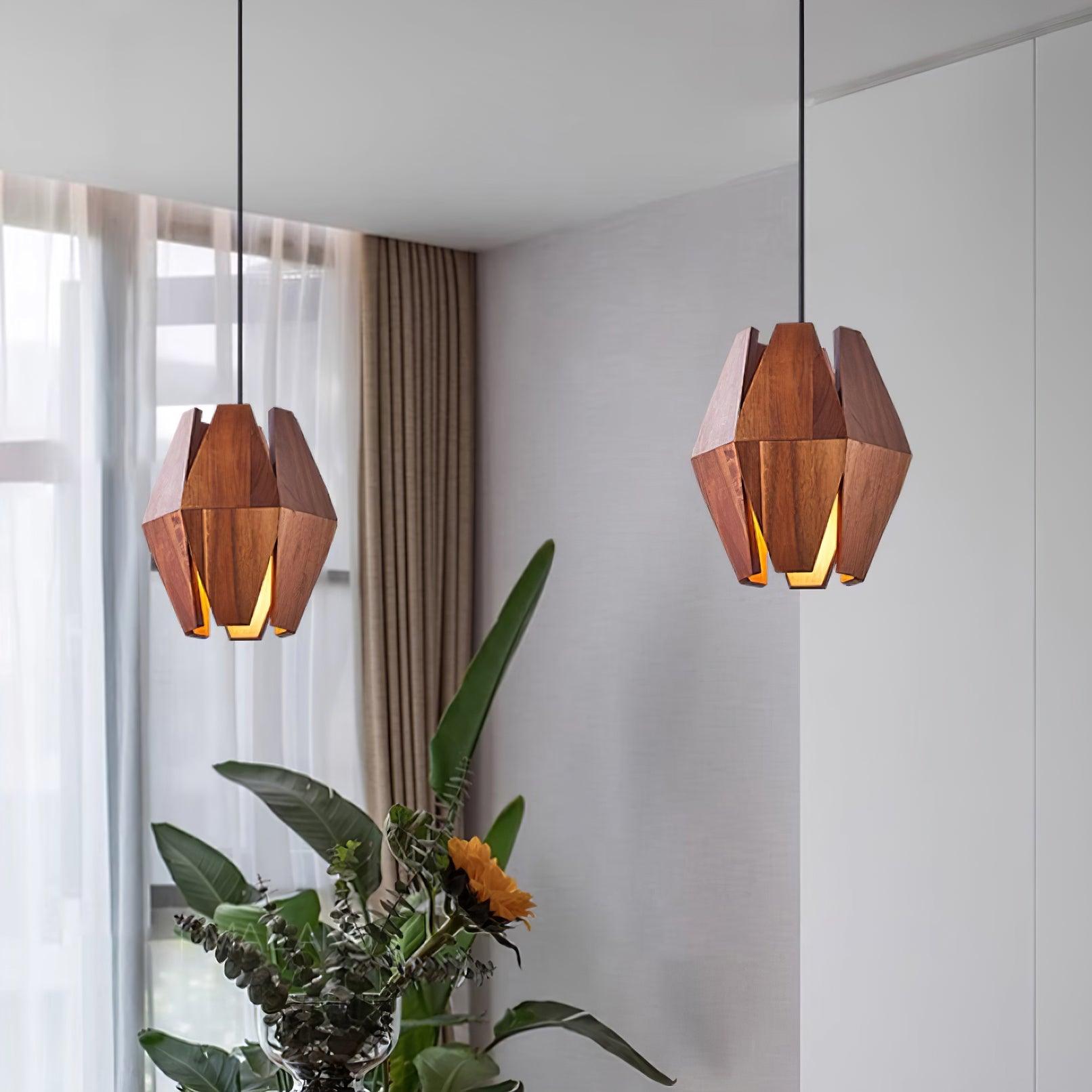 Miro Pendant Lamp Geometric Wood Shade Warm Glow Nordic Minimalist Accent-Neutral Decor