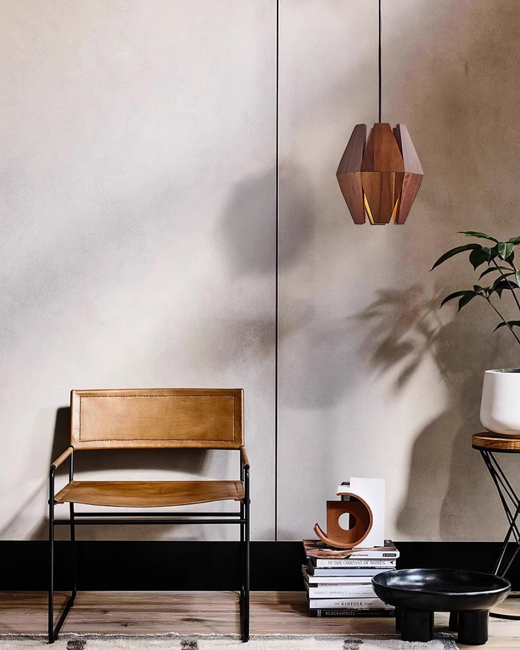 Miro Pendant Lamp Geometric Wood Shade Warm Glow Nordic Minimalist Accent-Neutral Decor