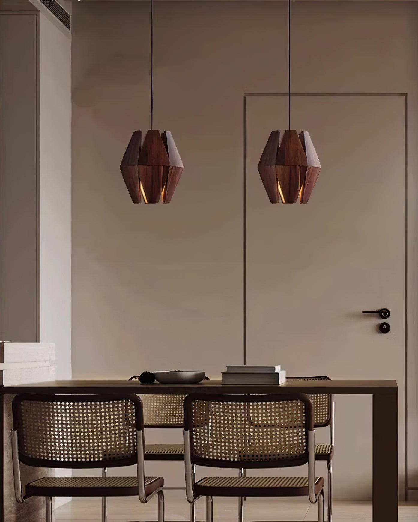 Miro Pendant Lamp Geometric Wood Shade Warm Glow Nordic Minimalist Accent-Neutral Decor