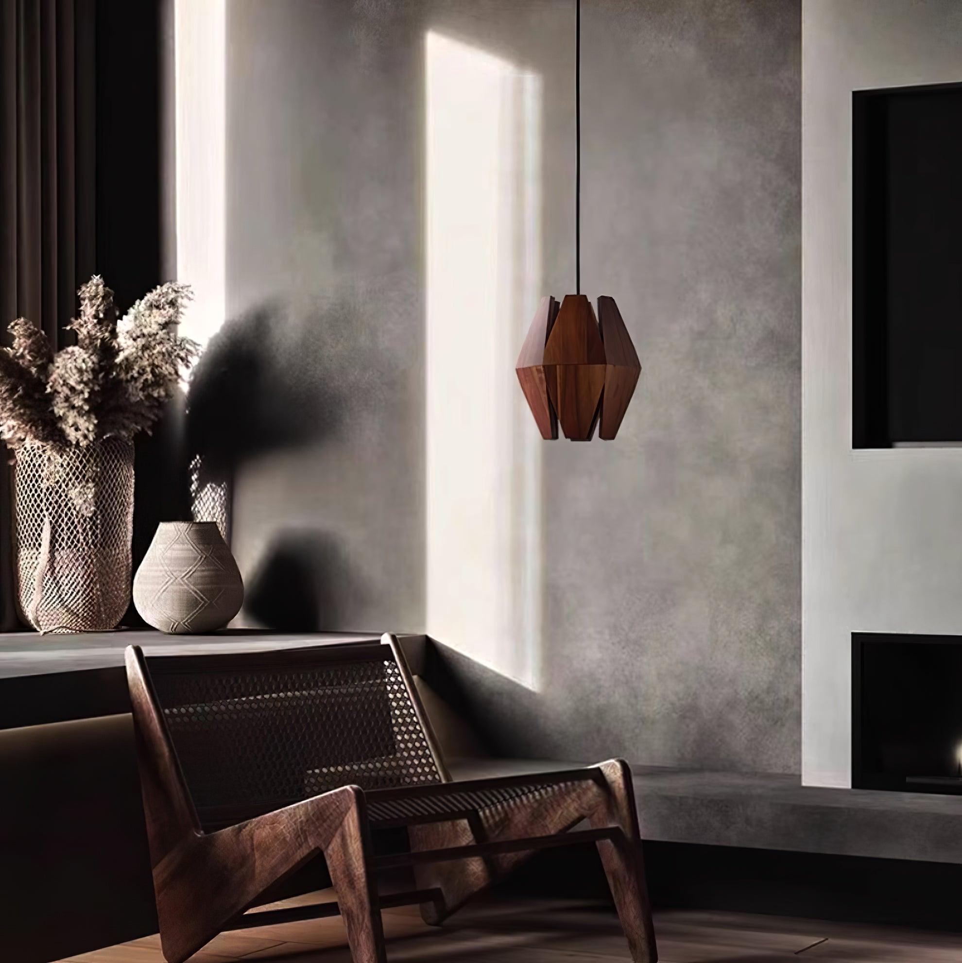 Miro Pendant Lamp Geometric Wood Shade Warm Glow Nordic Minimalist Accent-Neutral Decor