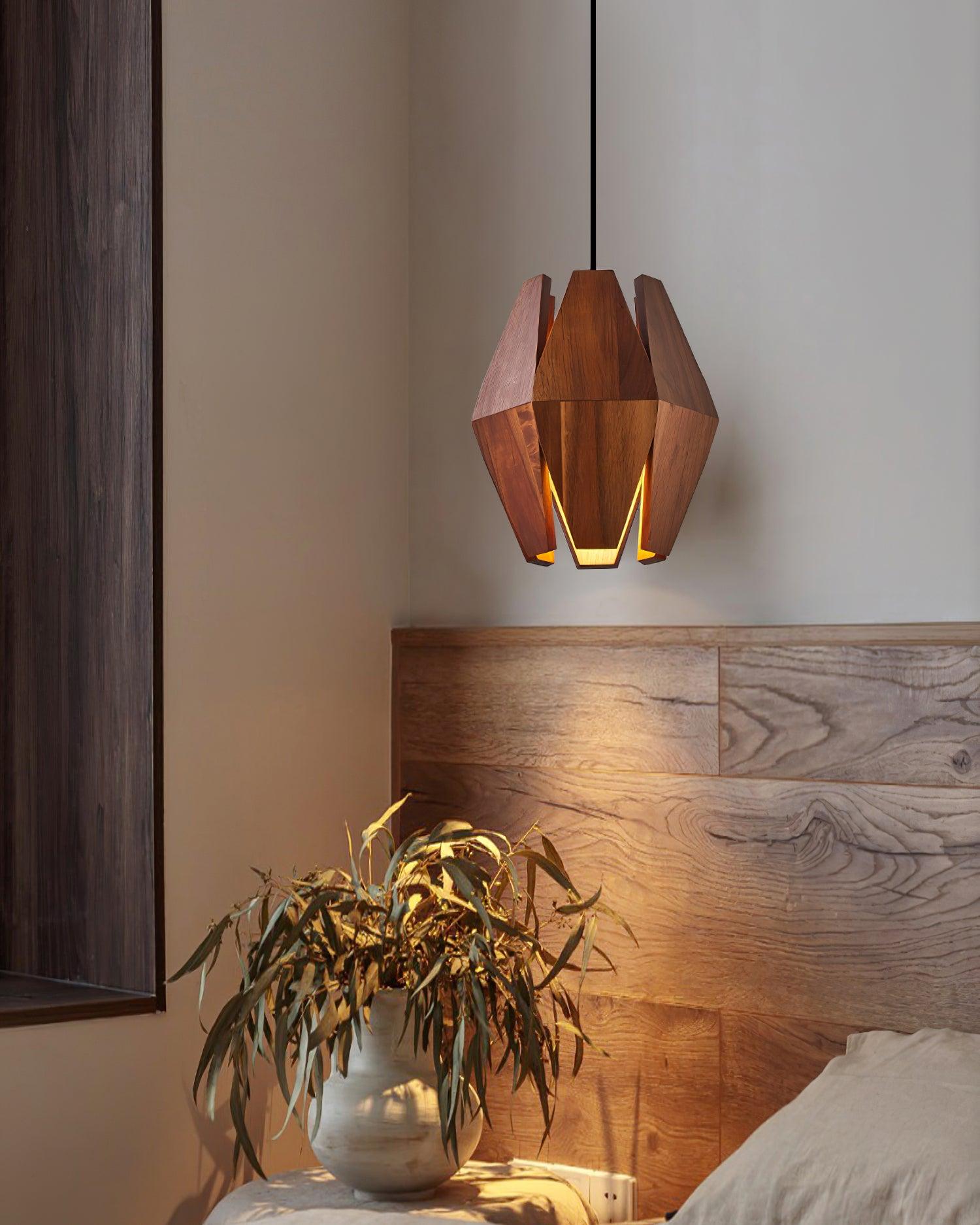 Miro Pendant Lamp Geometric Wood Shade Warm Glow Nordic Minimalist Accent-Neutral Decor