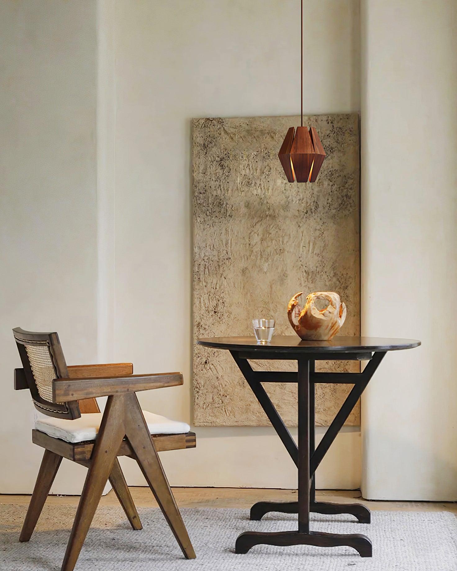 Miro Pendant Lamp Geometric Wood Shade Warm Glow Nordic Minimalist Accent-Neutral Decor