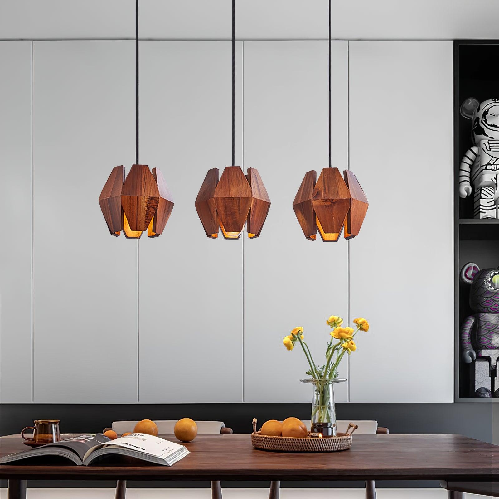 Miro Pendant Lamp Geometric Wood Shade Warm Glow Nordic Minimalist Accent-Neutral Decor
