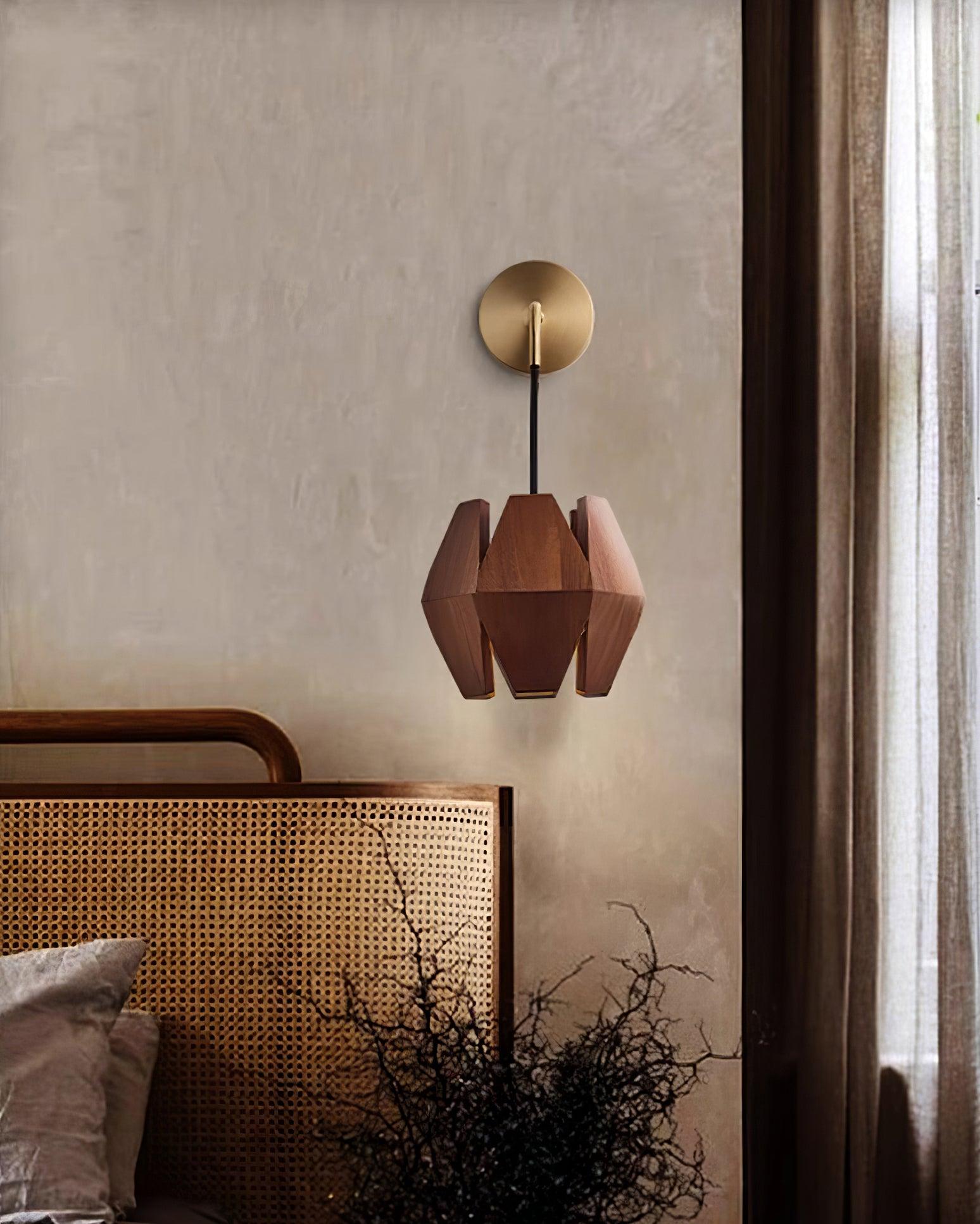 Wall Lamp Geometric Wood Shade Warm Glow Nordic Minimalist Accent