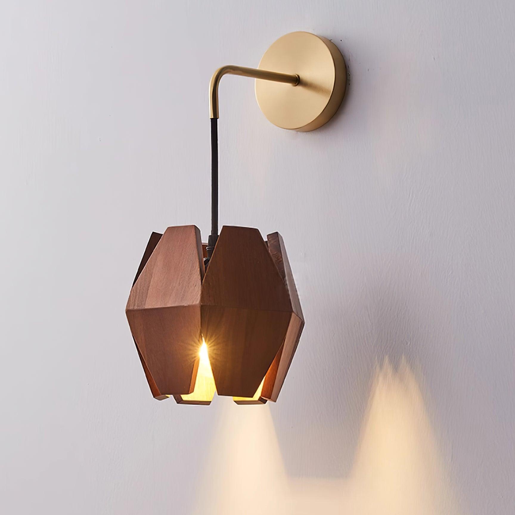 Wall Lamp Geometric Wood Shade Warm Glow Nordic Minimalist Accent