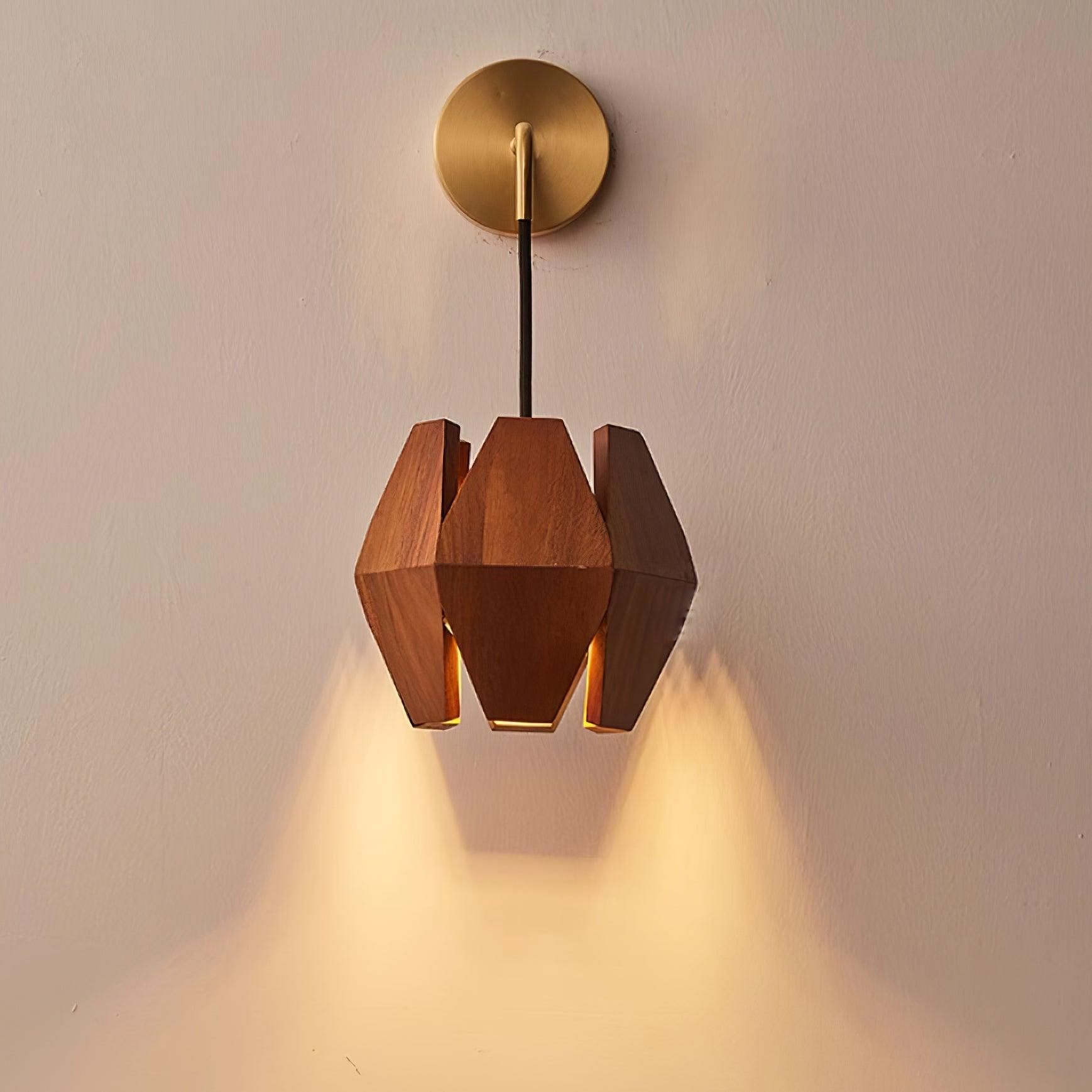 Wall Lamp Geometric Wood Shade Warm Glow Nordic Minimalist Accent