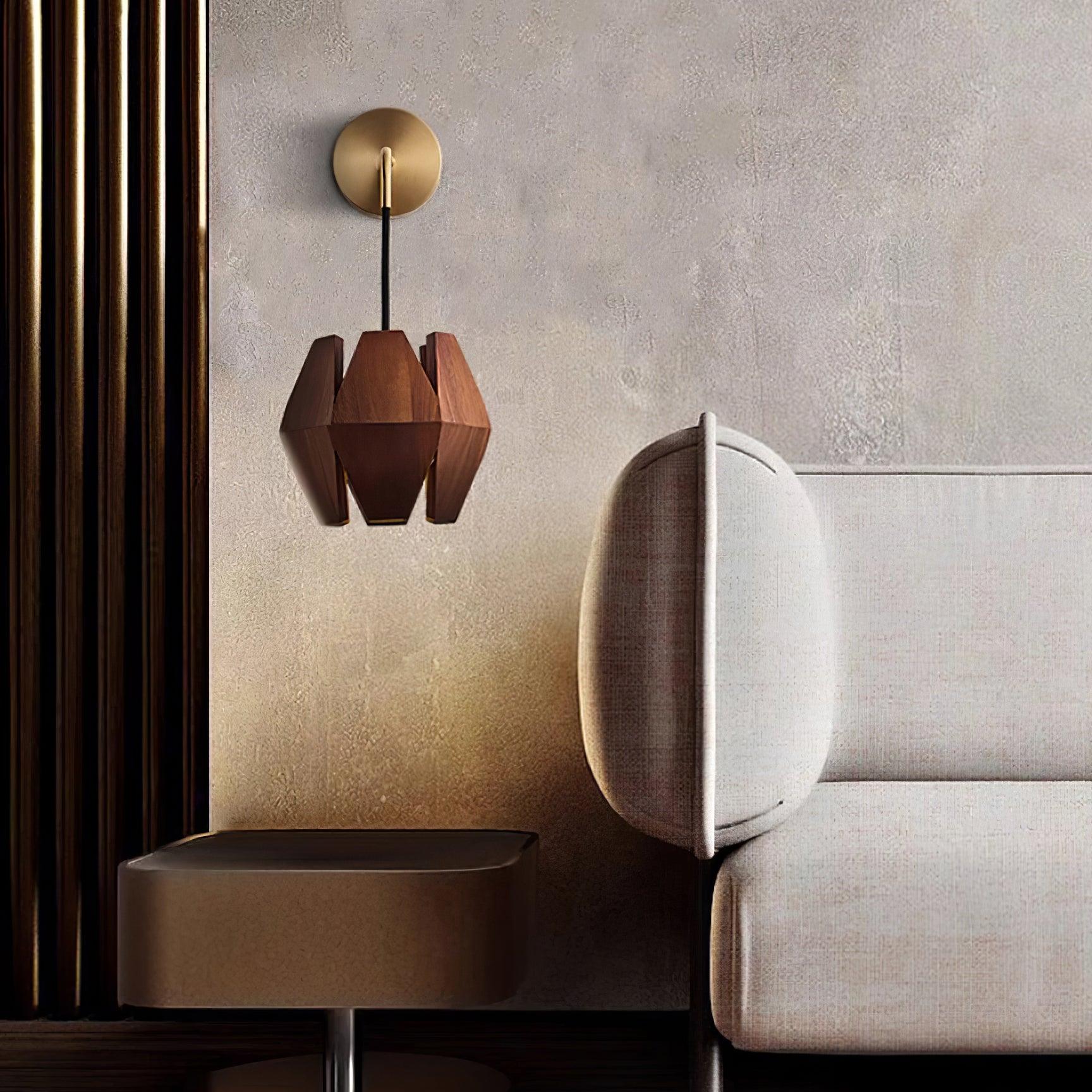 Wall Lamp Geometric Wood Shade Warm Glow Nordic Minimalist Accent