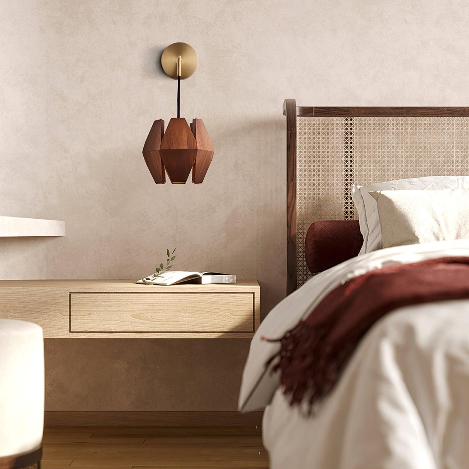 Wall Lamp Geometric Wood Shade Warm Glow Nordic Minimalist Accent