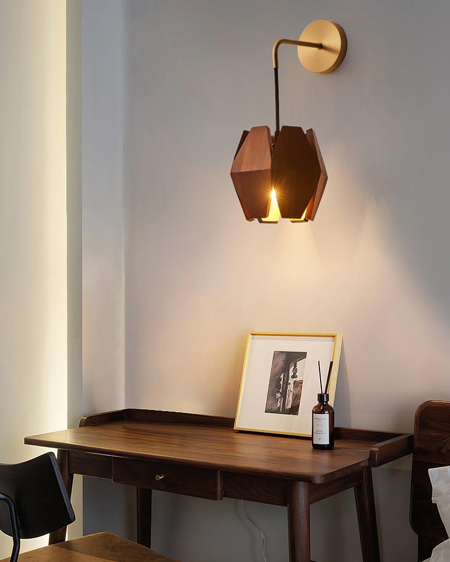 Wall Lamp Geometric Wood Shade Warm Glow Nordic Minimalist Accent