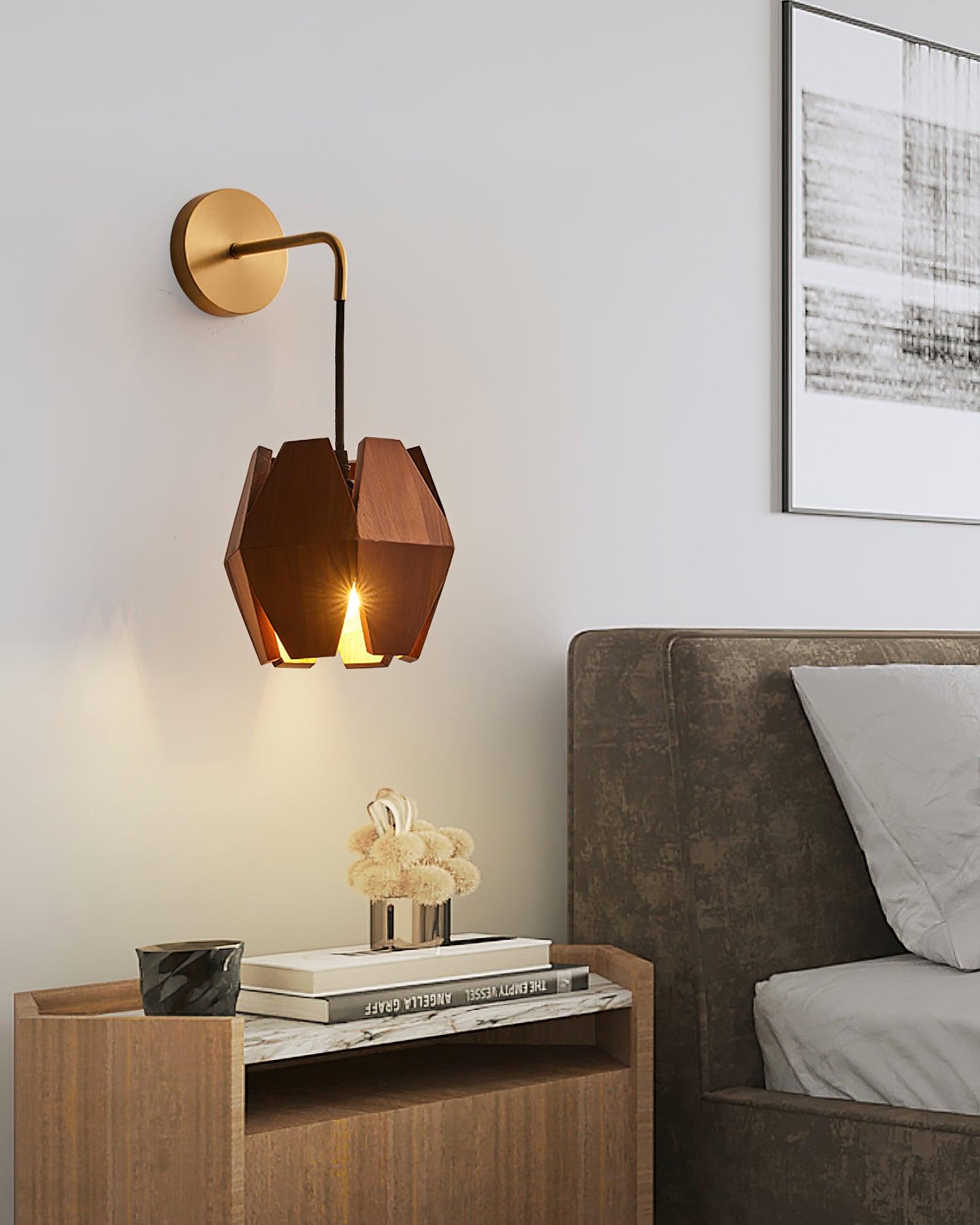 Wall Lamp Geometric Wood Shade Warm Glow Nordic Minimalist Accent