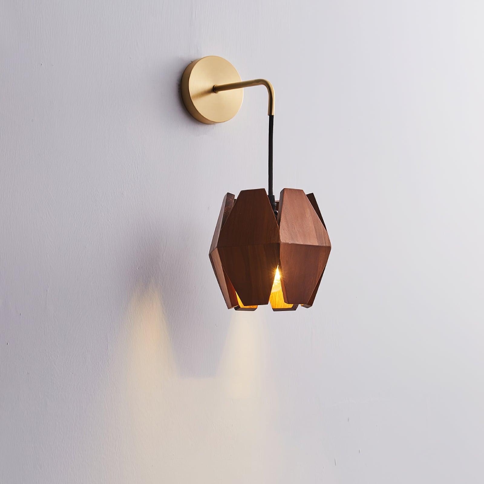 Wall Lamp Geometric Wood Shade Warm Glow Nordic Minimalist Accent
