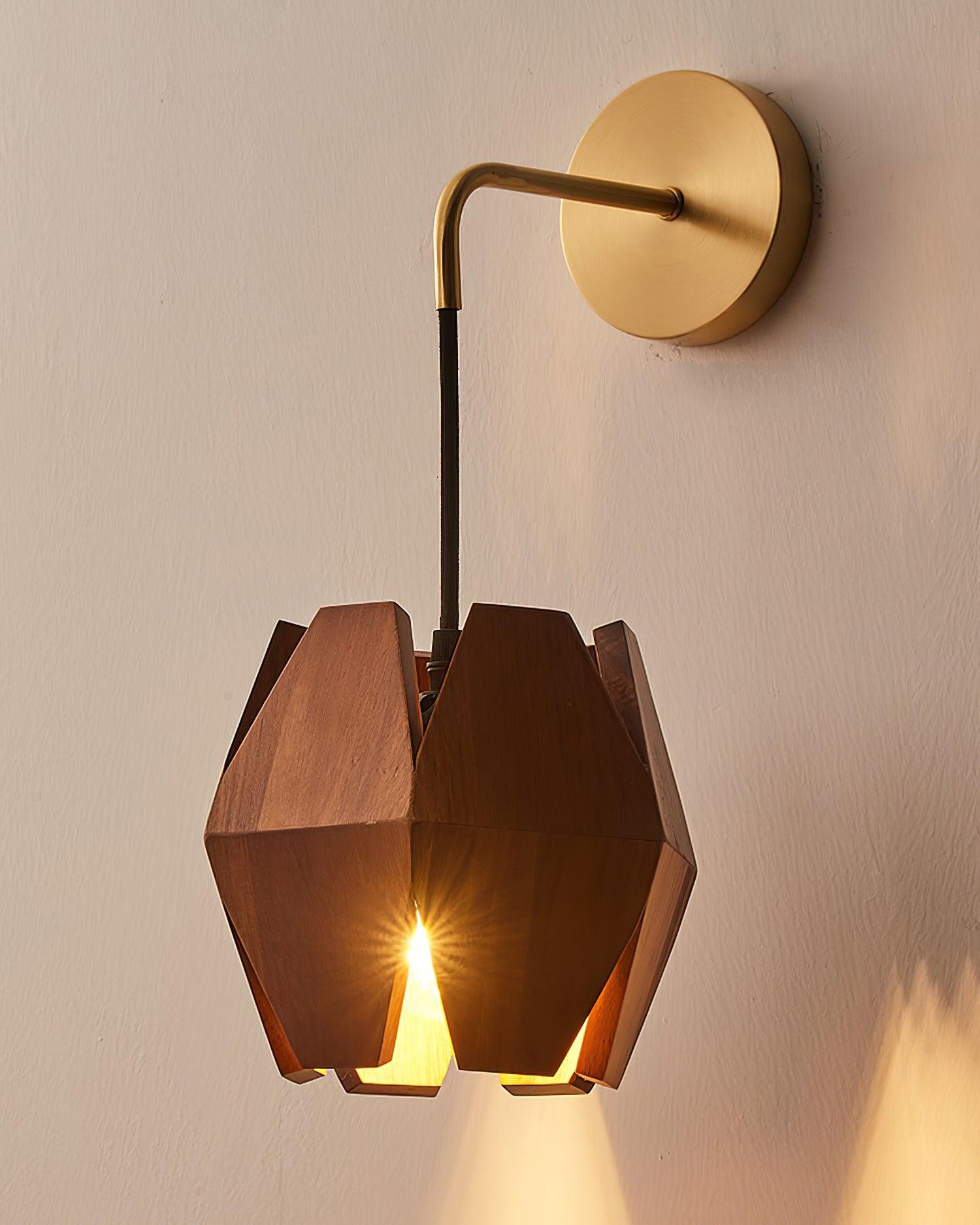 Wall Lamp Geometric Wood Shade Warm Glow Nordic Minimalist Accent