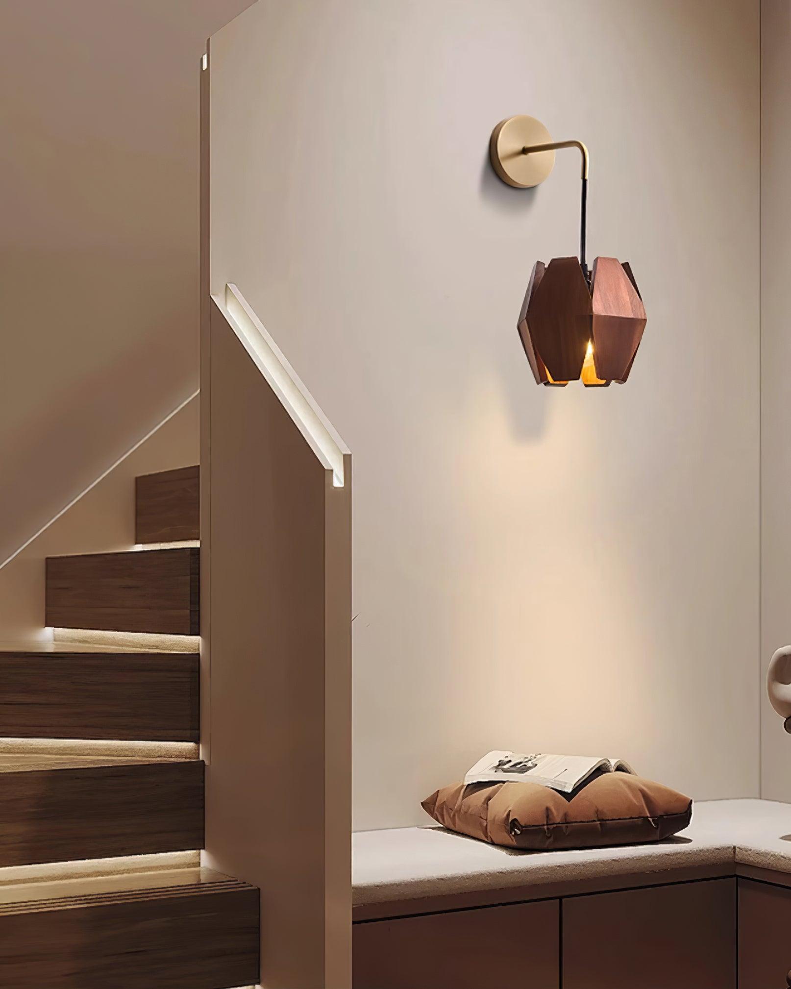 Wall Lamp Geometric Wood Shade Warm Glow Nordic Minimalist Accent