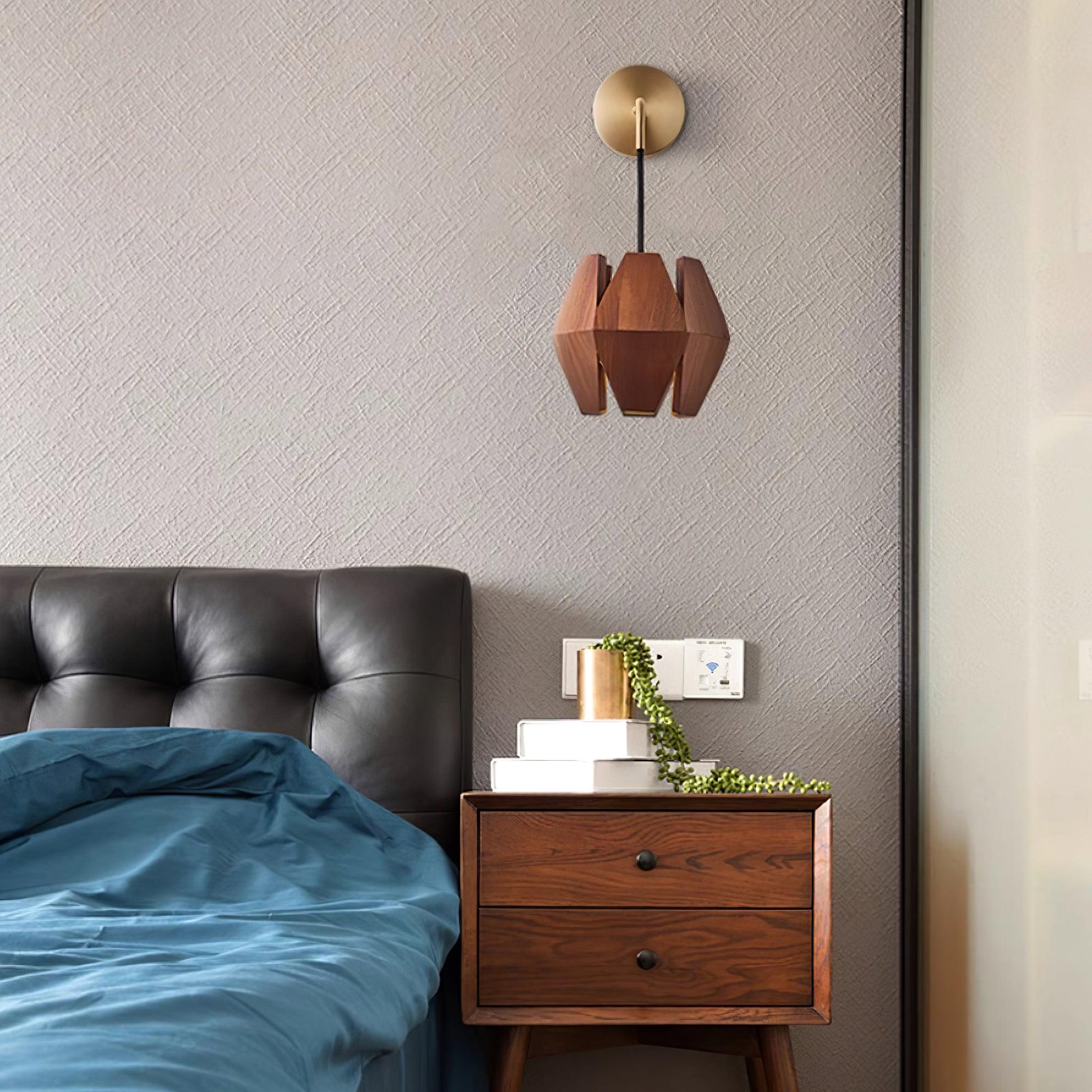 Wall Lamp Geometric Wood Shade Warm Glow Nordic Minimalist Accent