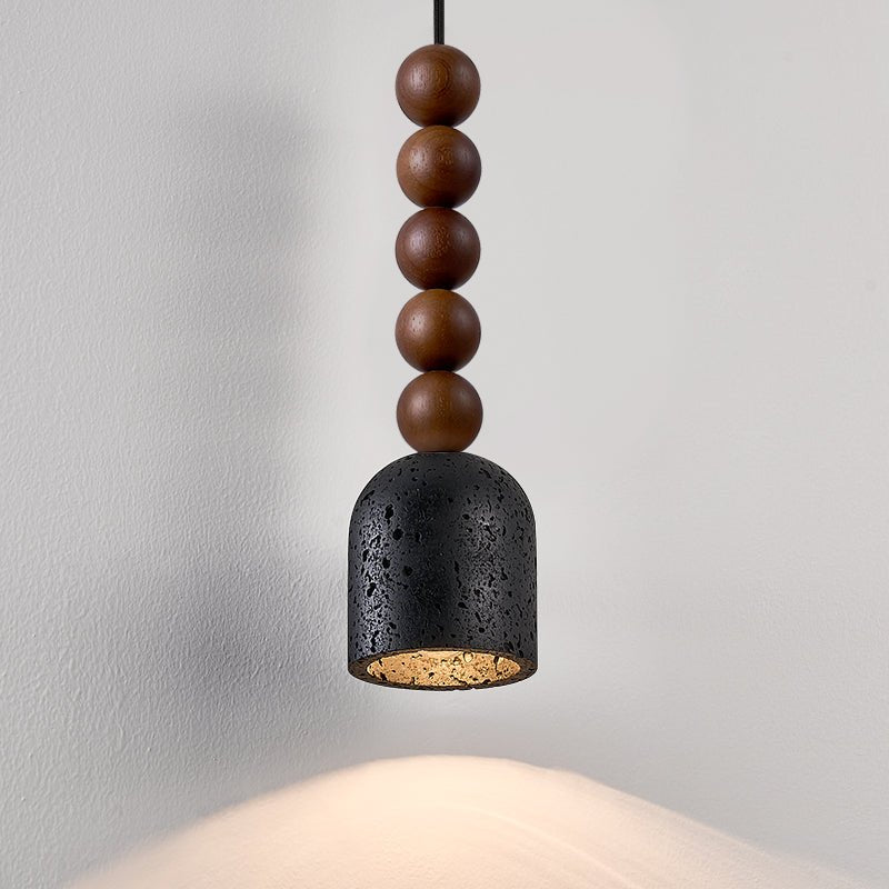 Wood Bead Travertine Pendant Light-Neutral Decor