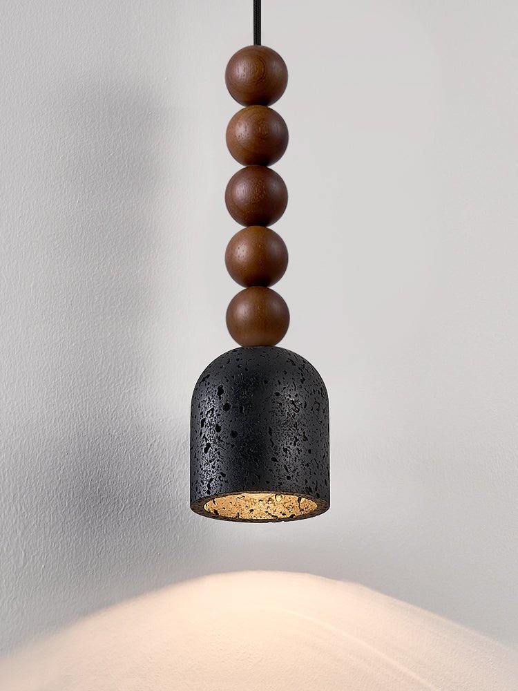 Wood Bead Travertine Pendant Light-Neutral Decor