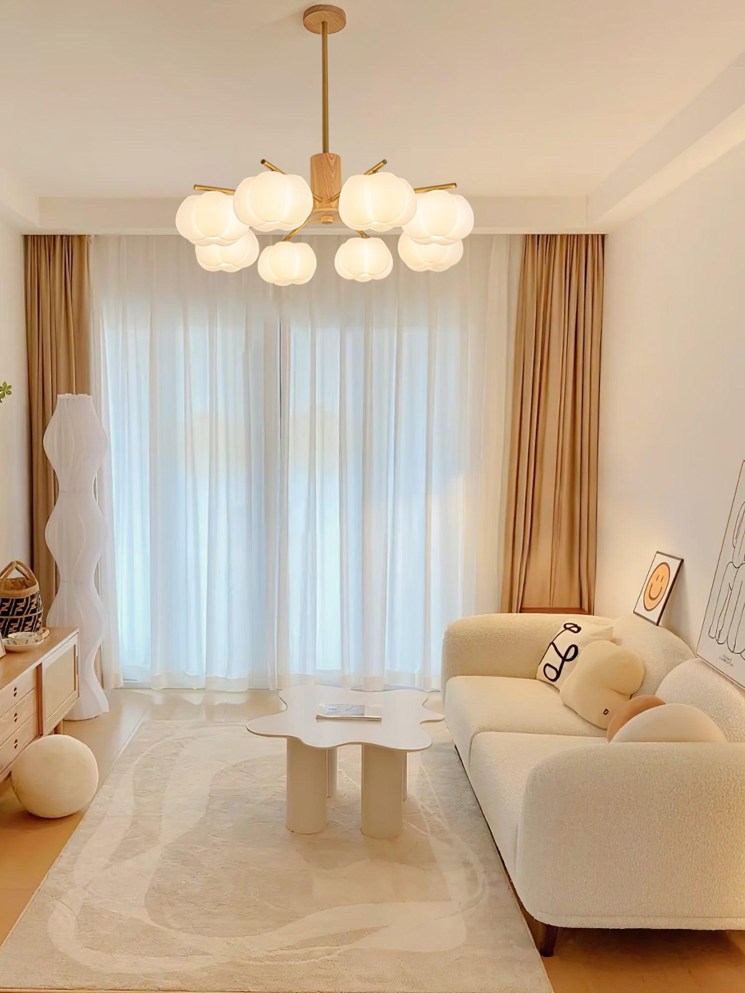 Lustra Chandelier Wooden Cotton Balls Gold PE-Neutral Decor