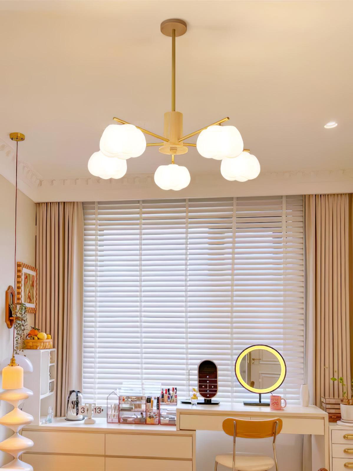 Lustra Chandelier Wooden Cotton Balls Gold PE-Neutral Decor