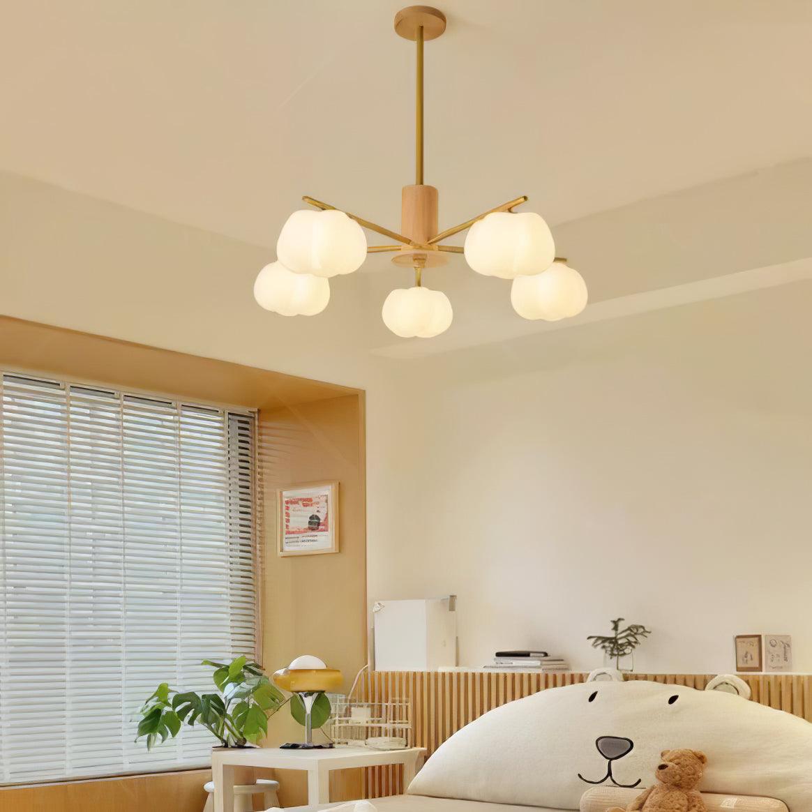 Lustra Chandelier Wooden Cotton Balls Gold PE-Neutral Decor