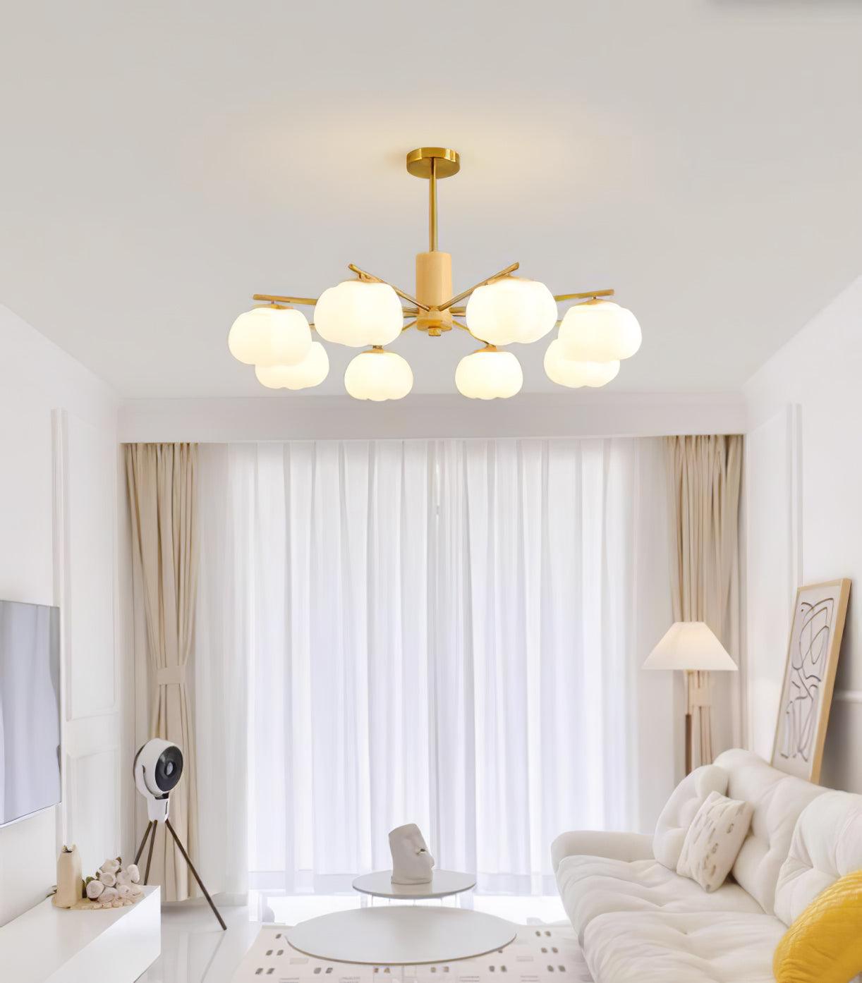 Lustra Chandelier Wooden Cotton Balls Gold PE-Neutral Decor