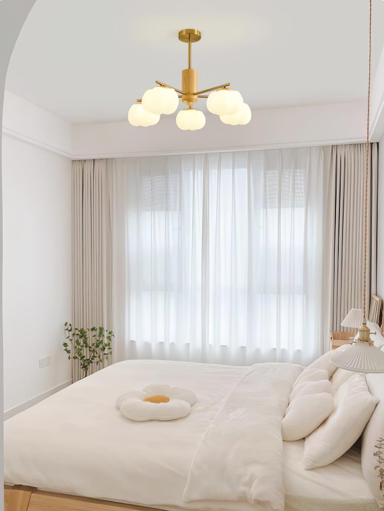 Lustra Chandelier Wooden Cotton Balls Gold PE-Neutral Decor