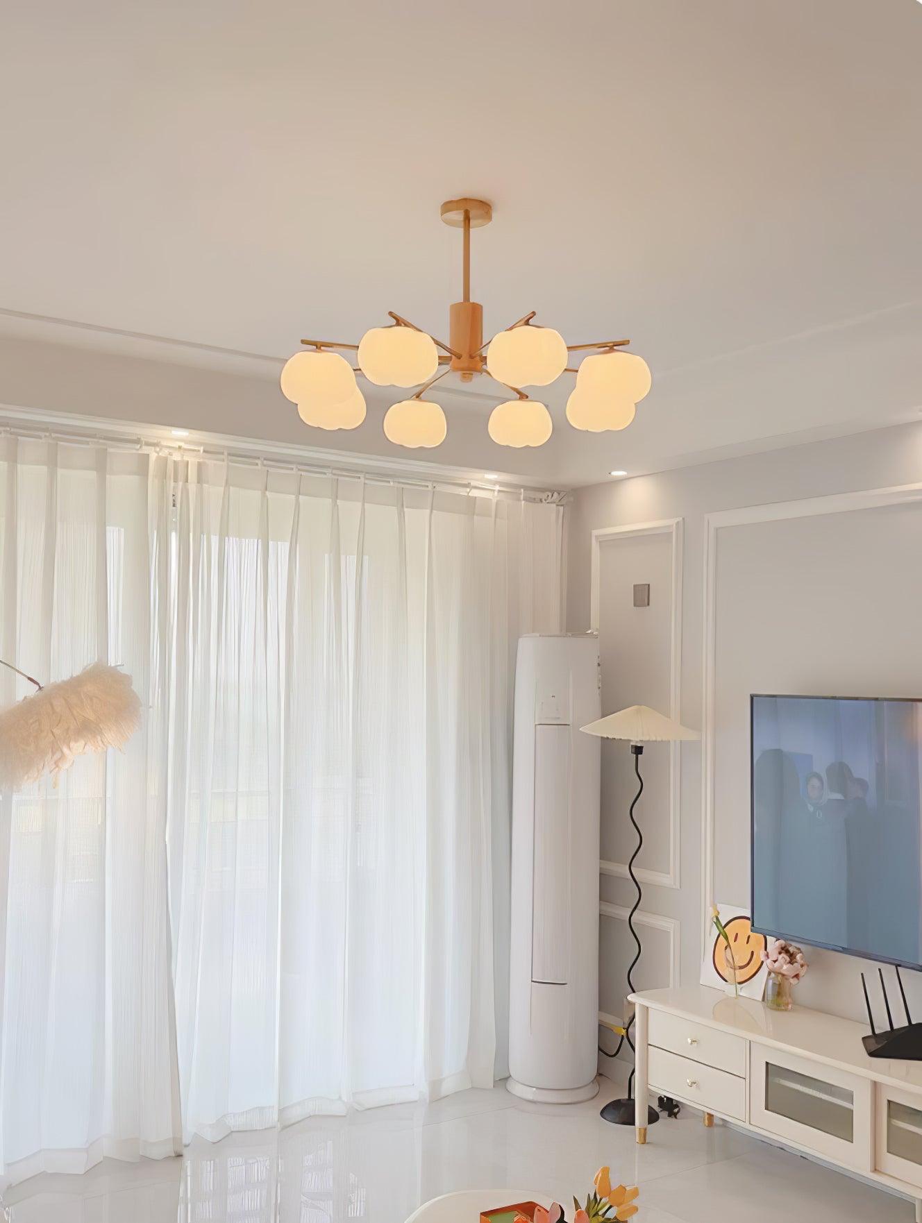 Lustra Chandelier Wooden Cotton Balls Gold PE-Neutral Decor