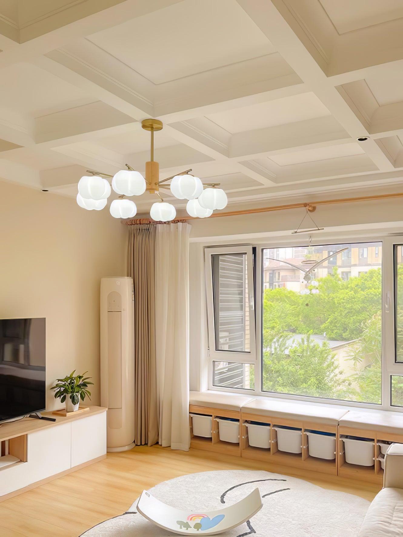 Lustra Chandelier Wooden Cotton Balls Gold PE-Neutral Decor