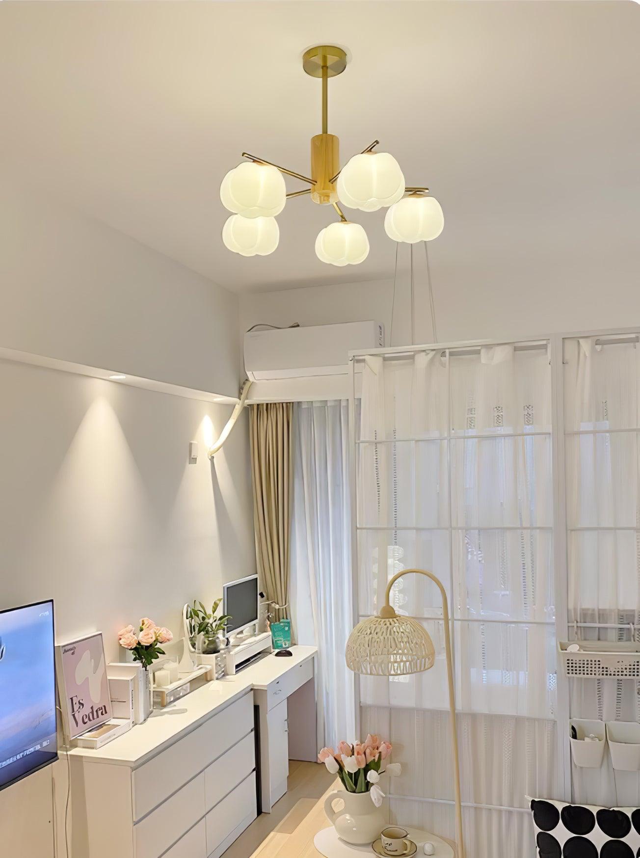 Lustra Chandelier Wooden Cotton Balls Gold PE-Neutral Decor