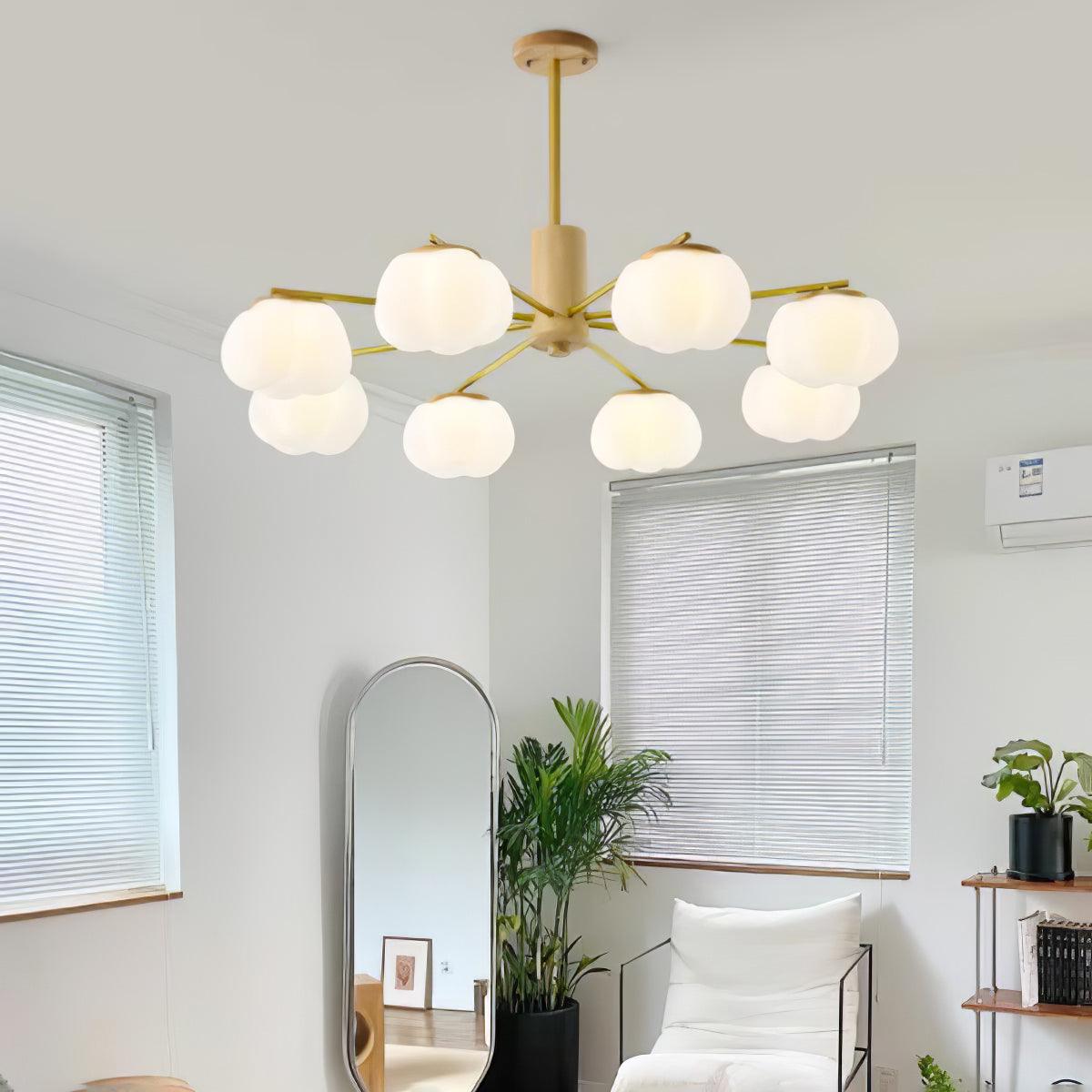 Lustra Chandelier Wooden Cotton Balls Gold PE-Neutral Decor
