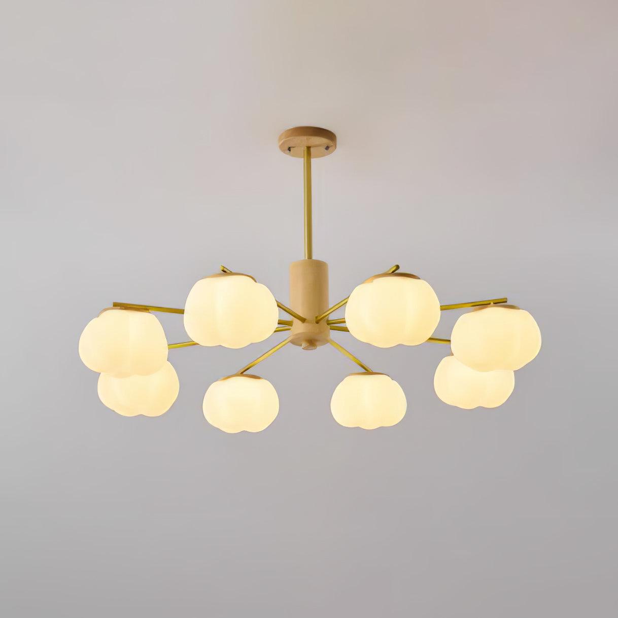 Lustra Chandelier Wooden Cotton Balls Gold PE-Neutral Decor