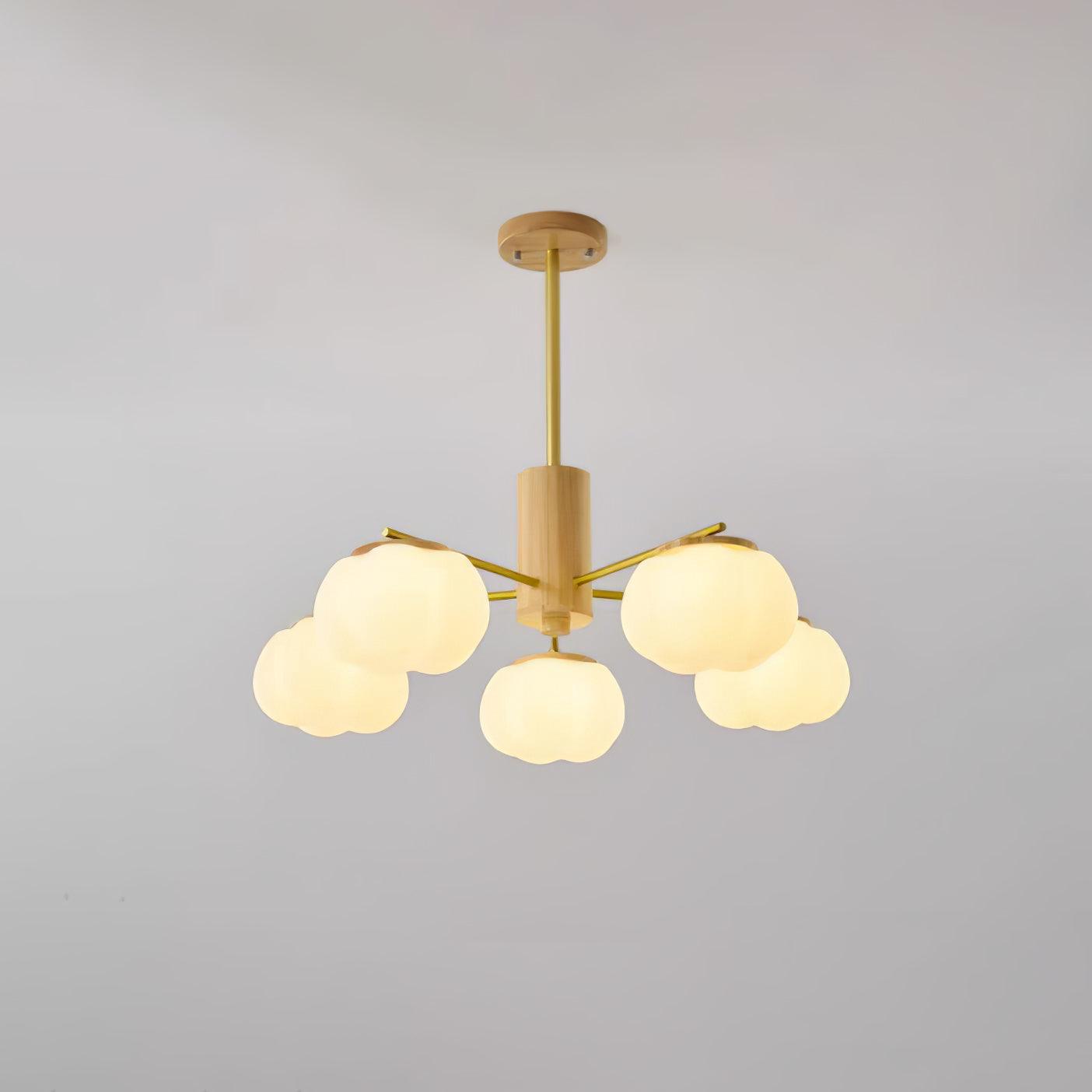 Lustra Chandelier Wooden Cotton Balls Gold PE-Neutral Decor