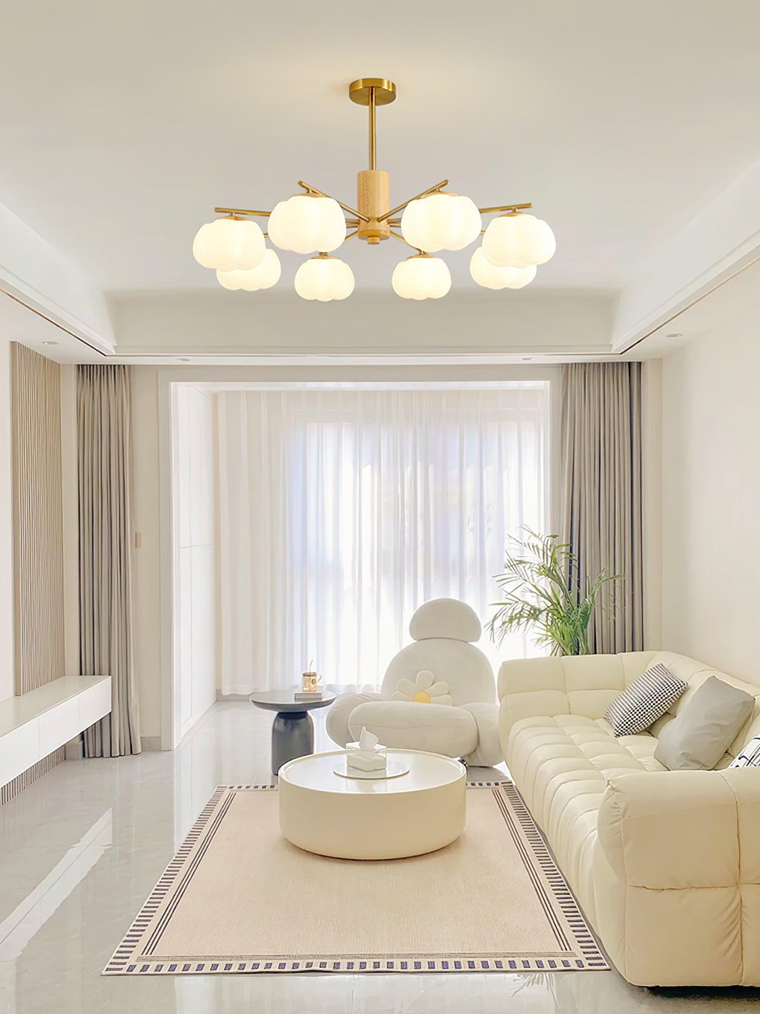 Lustra Chandelier Wooden Cotton Balls Gold PE-Neutral Decor