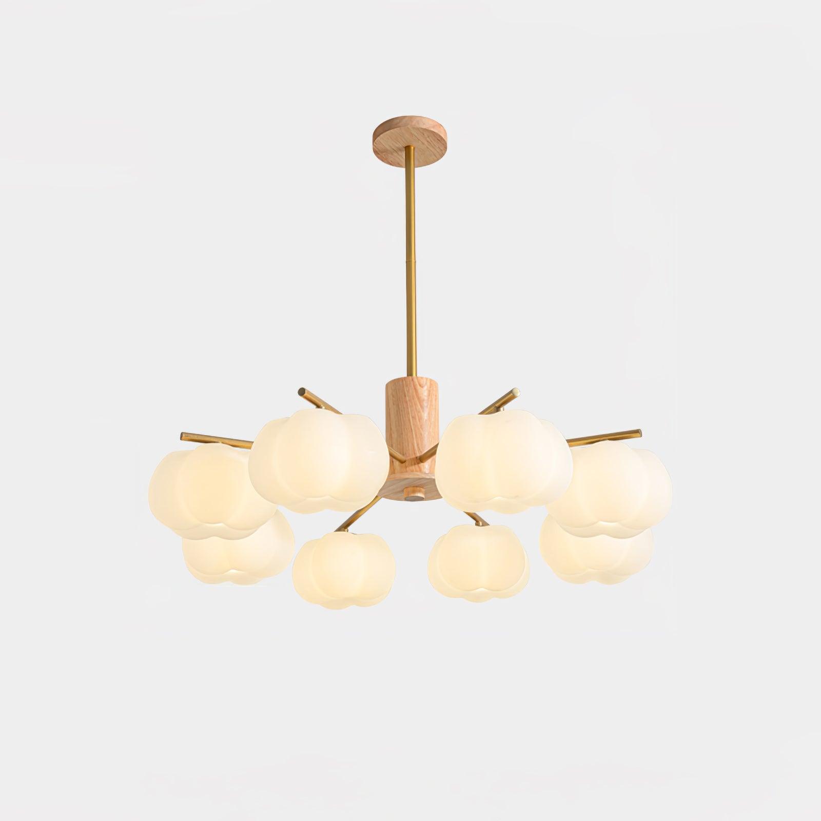 Lustra Chandelier Wooden Cotton Balls Gold PE-Neutral Decor